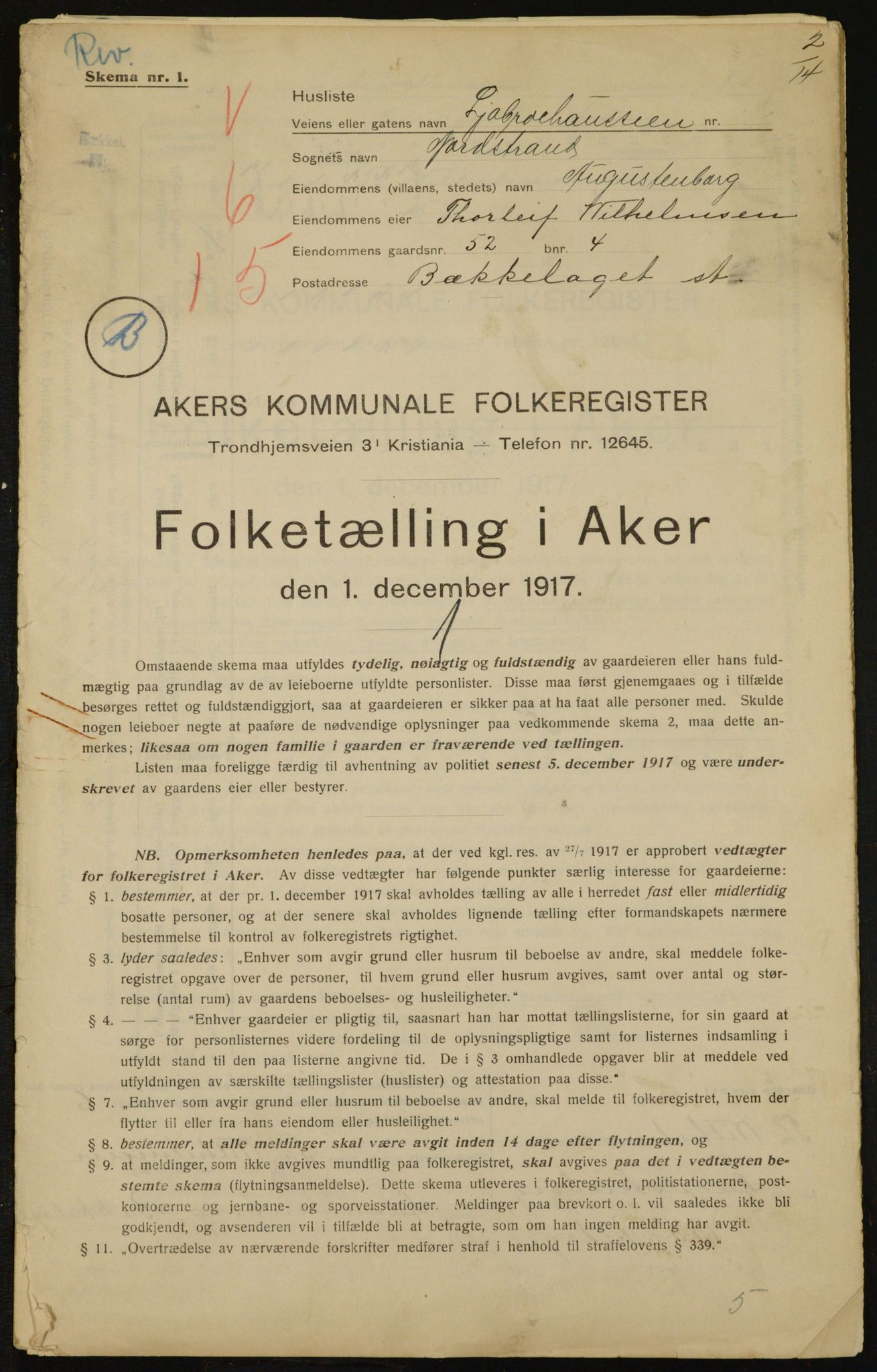 OBA, Municipal Census 1917 for Aker, 1917, p. 20158