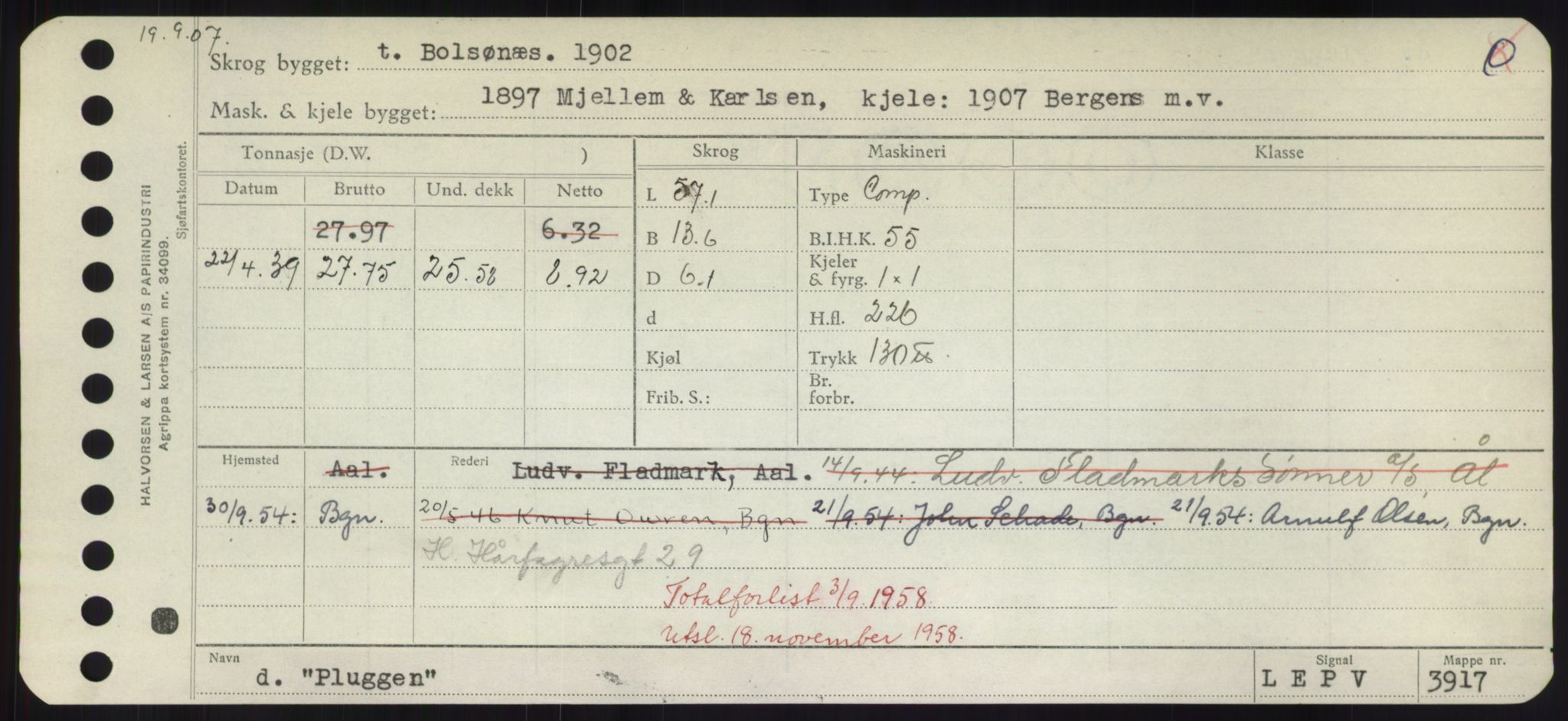 Sjøfartsdirektoratet med forløpere, Skipsmålingen, RA/S-1627/H/Hd/L0029: Fartøy, P, p. 291