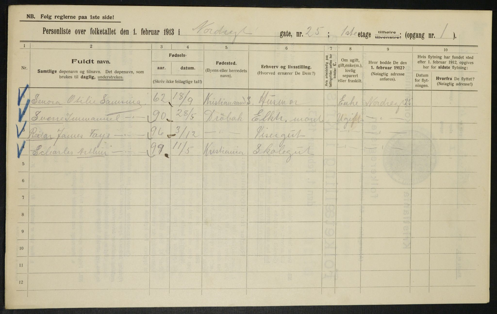 OBA, Municipal Census 1913 for Kristiania, 1913, p. 73412