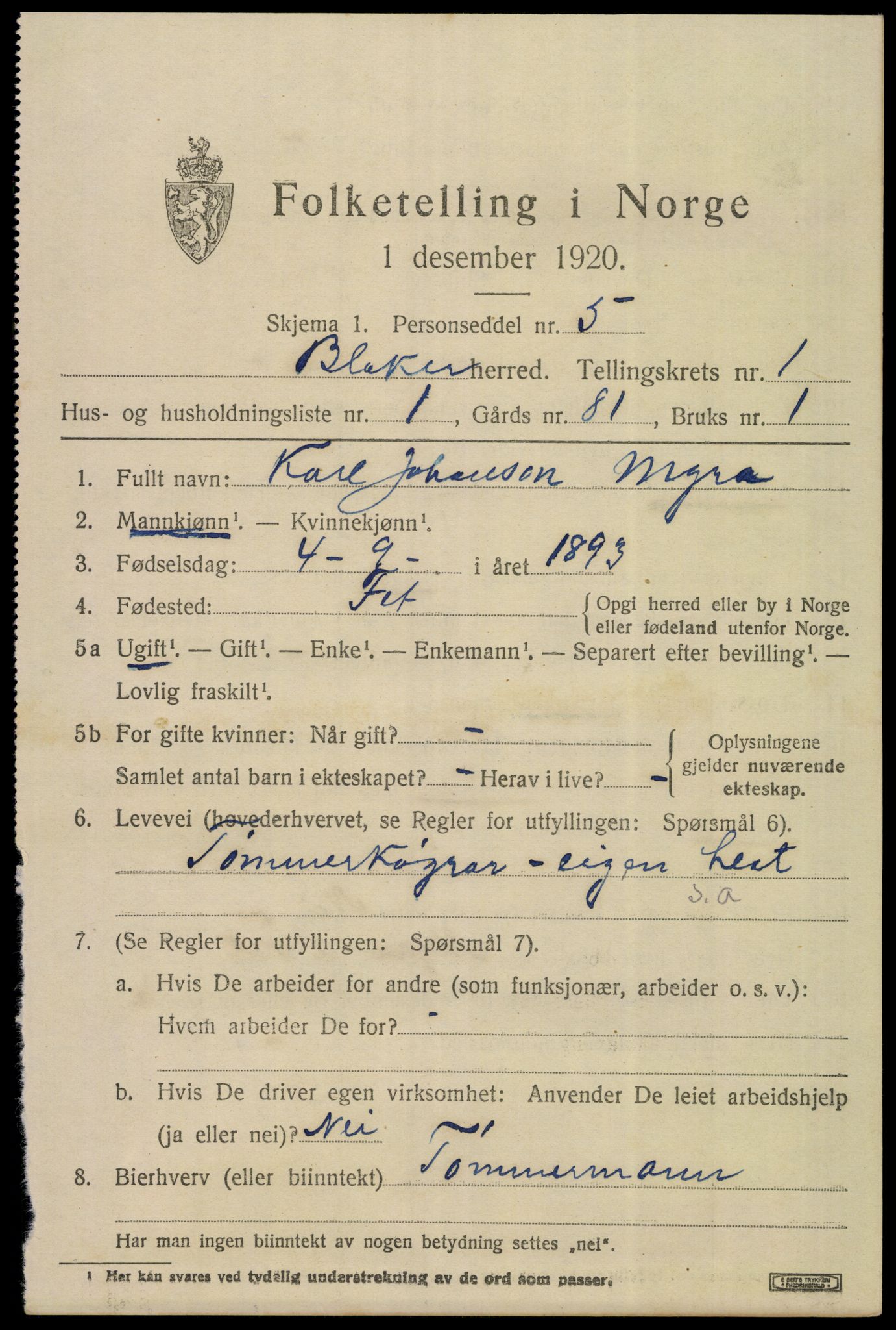 SAO, 1920 census for Blaker, 1920, p. 795