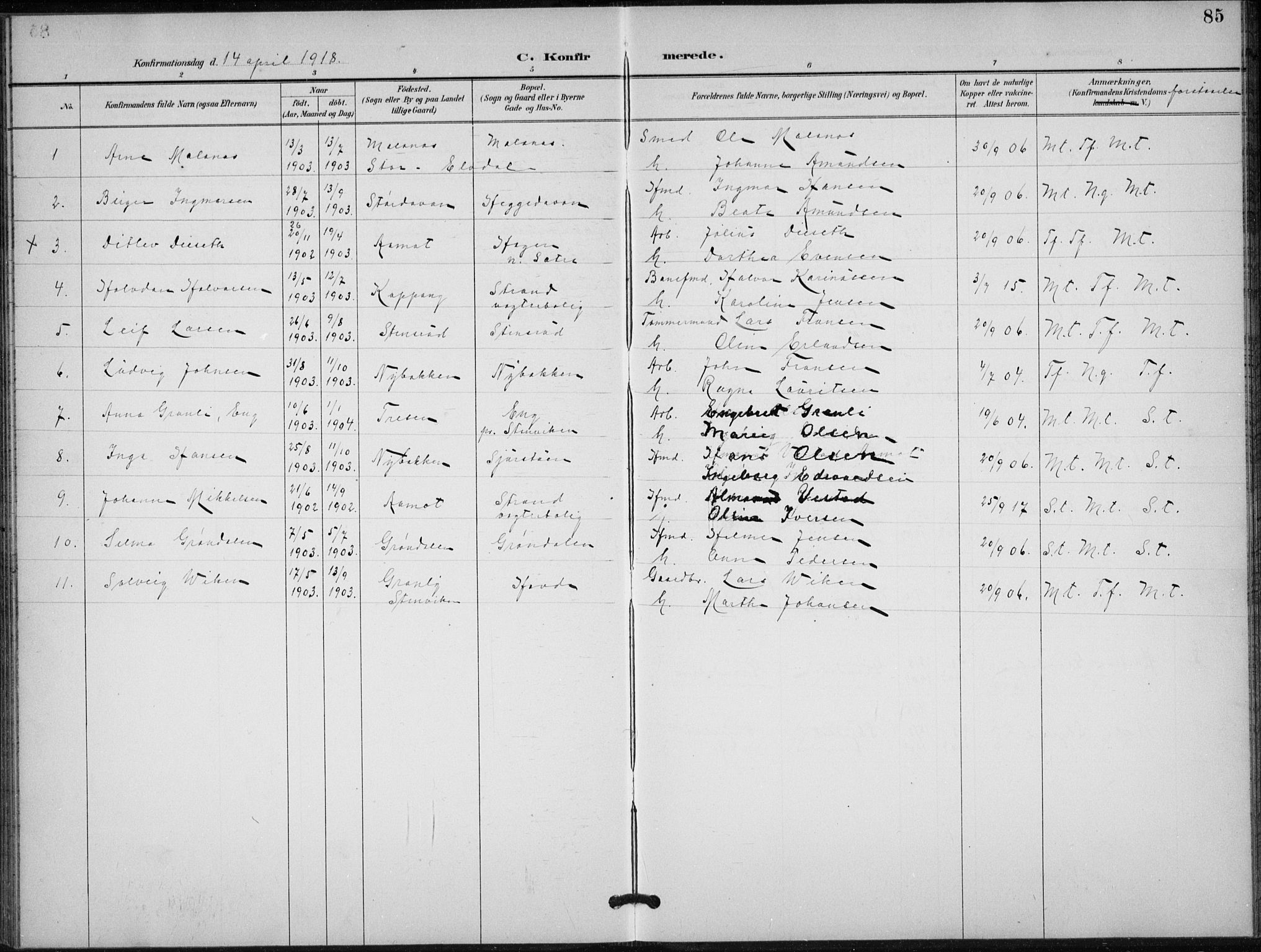 Stor-Elvdal prestekontor, SAH/PREST-052/H/Ha/Hab/L0004: Parish register (copy) no. 4, 1895-1938, p. 85