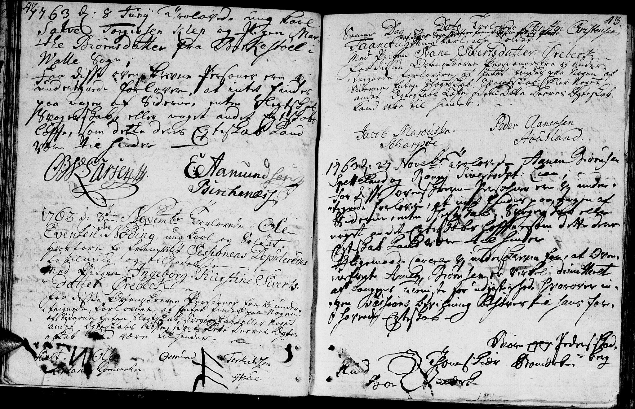 Holum sokneprestkontor, SAK/1111-0022/F/Fa/Faa/L0001: Parish register (official) no. A 1, 1750-1802, p. 42-43
