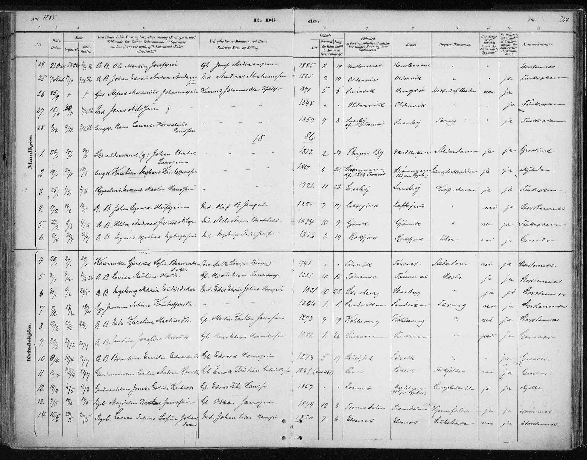Tromsøysund sokneprestkontor, SATØ/S-1304/G/Ga/L0004kirke: Parish register (official) no. 4, 1880-1888, p. 250