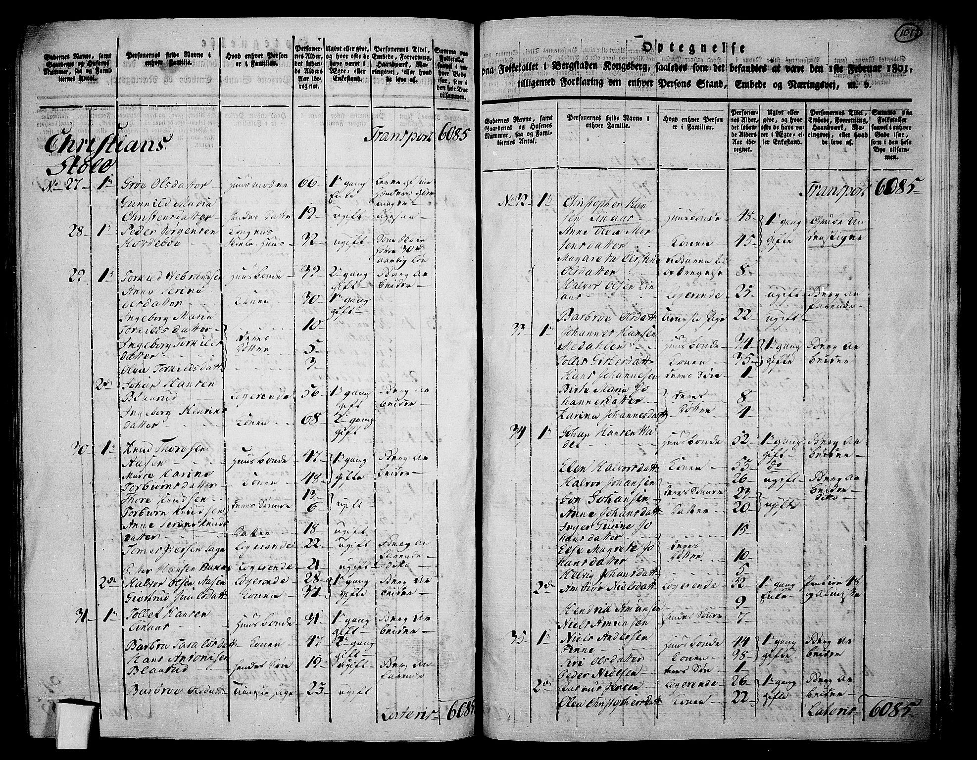 RA, 1801 census for 0604P Kongsberg, 1801, p. 1010b-1011a