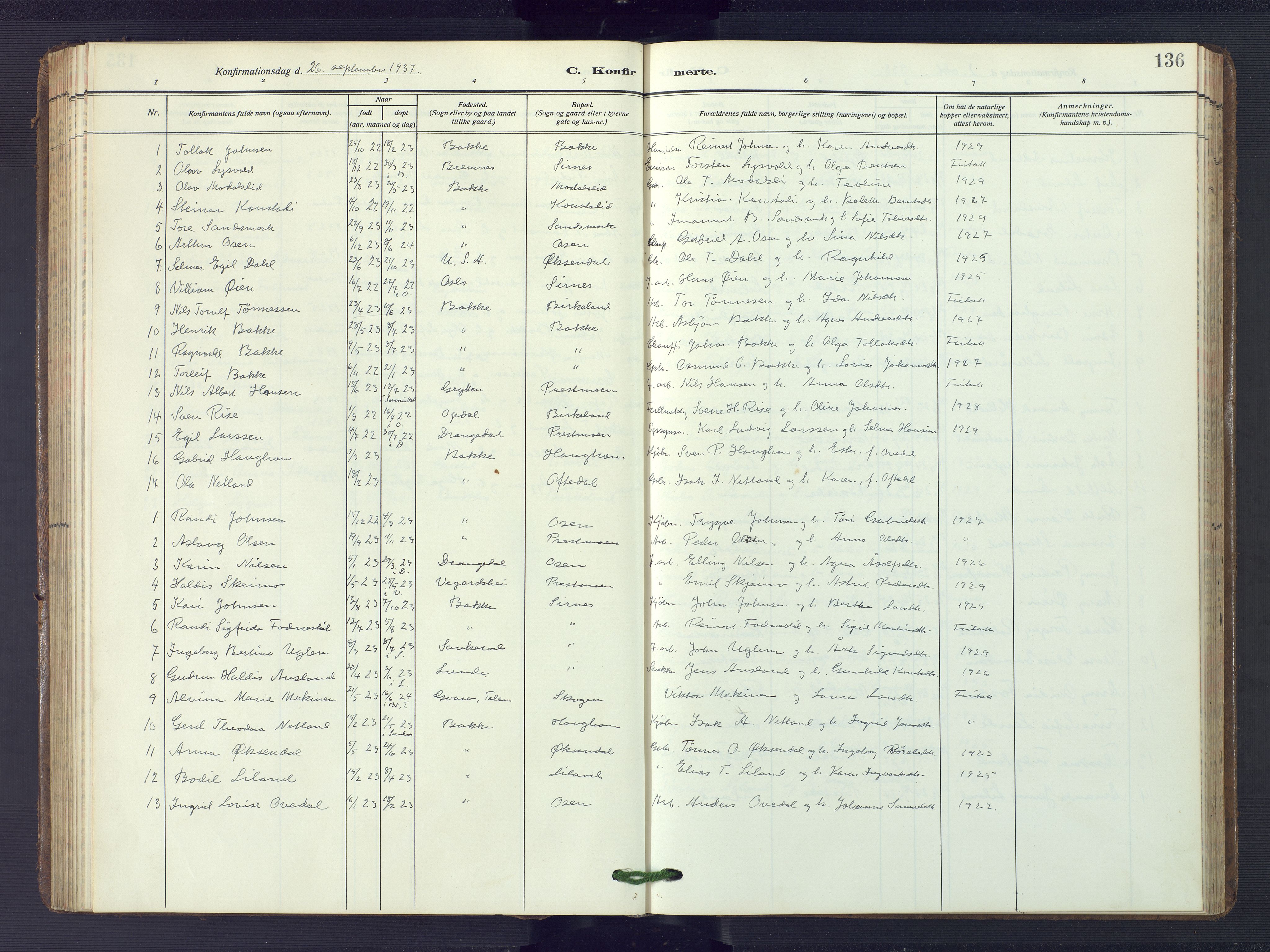 Bakke sokneprestkontor, SAK/1111-0002/F/Fb/Fba/L0004: Parish register (copy) no. B 4, 1911-1946, p. 136