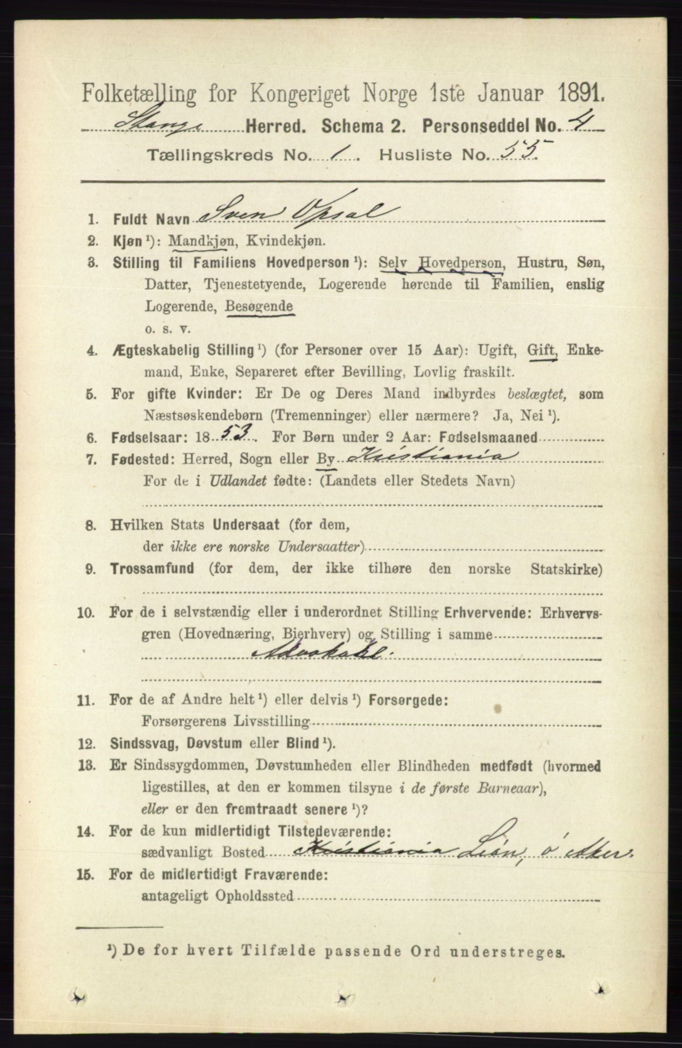 RA, 1891 census for 0417 Stange, 1891, p. 535