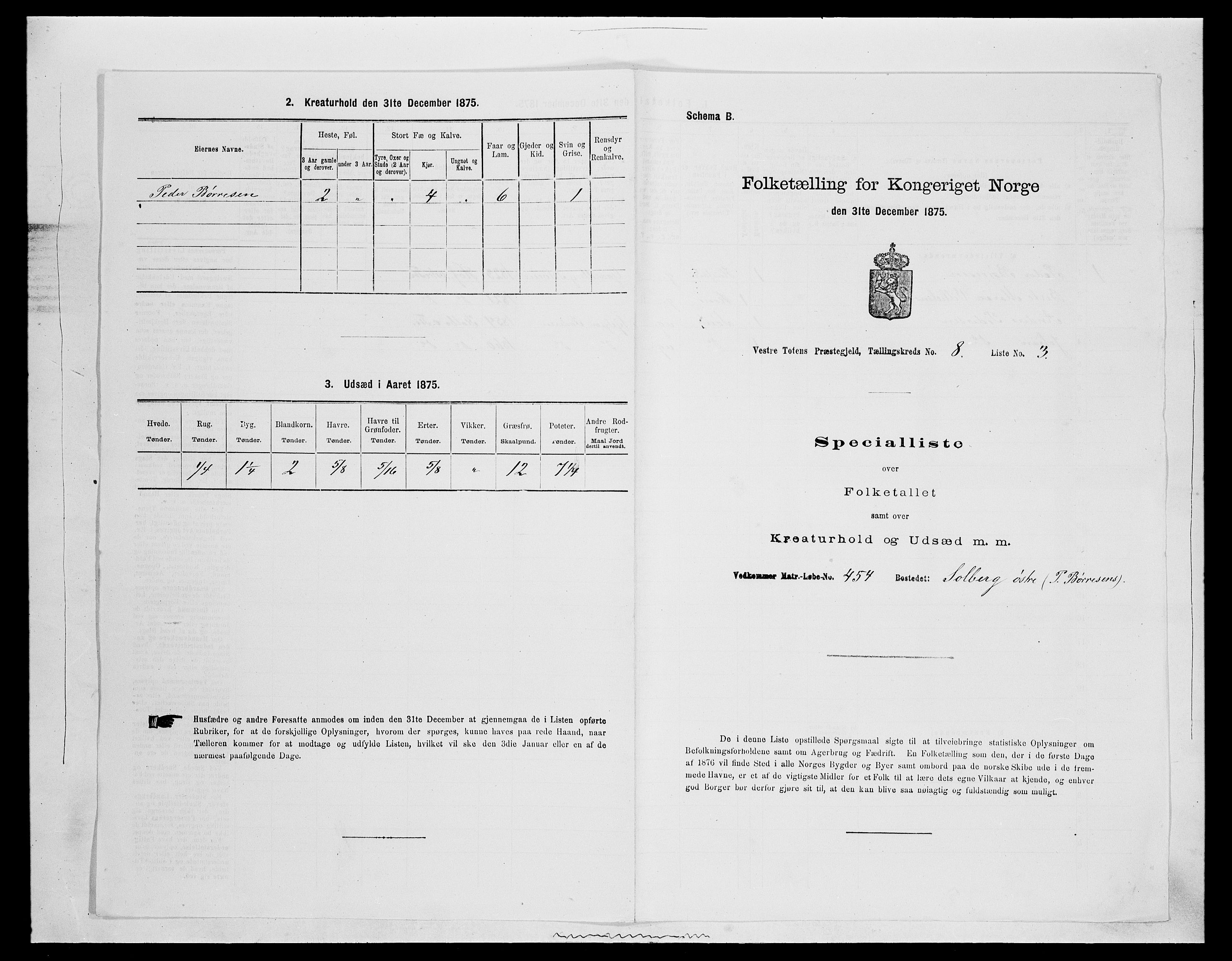 SAH, 1875 census for 0529P Vestre Toten, 1875, p. 1519