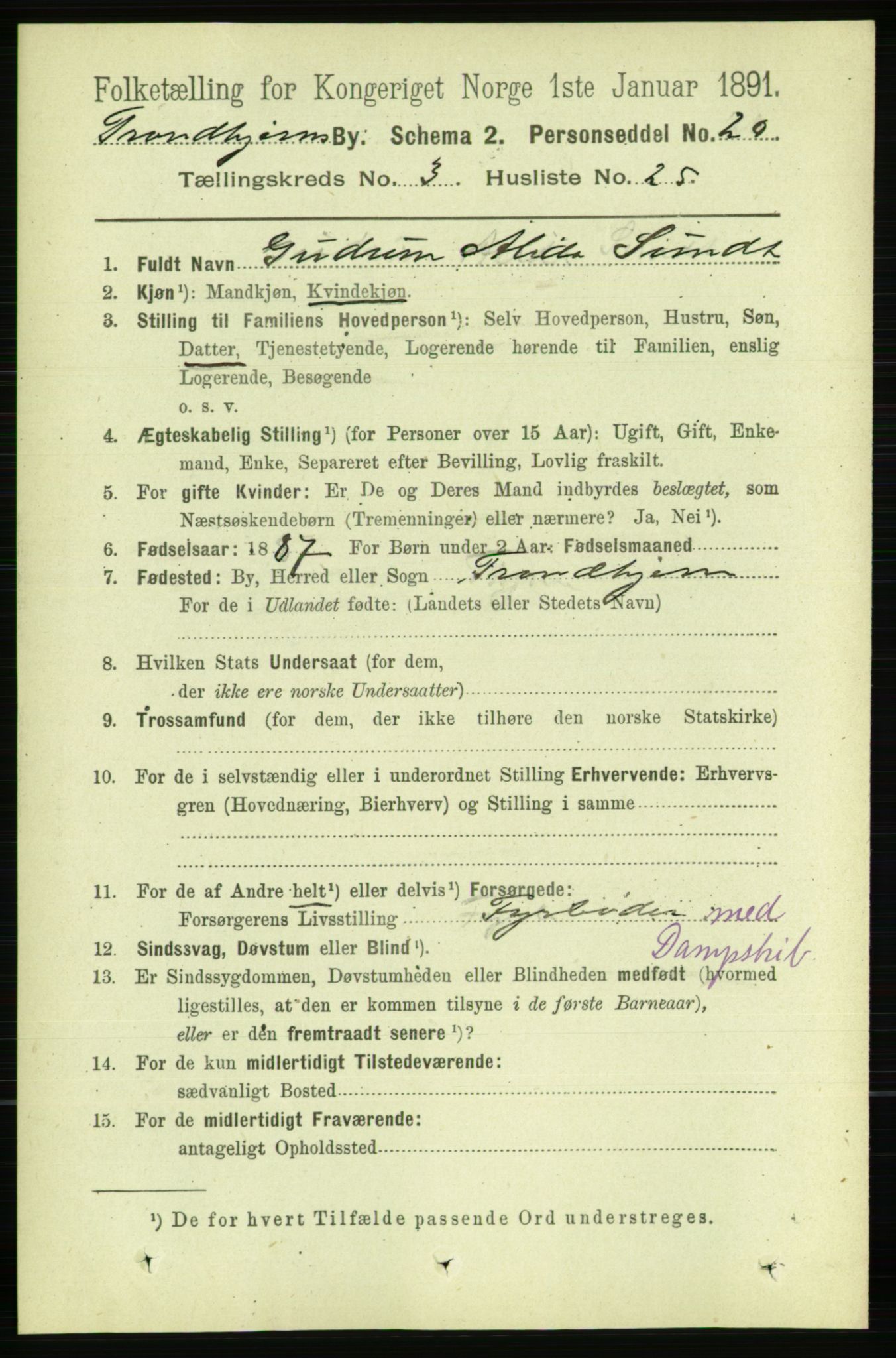 RA, 1891 census for 1601 Trondheim, 1891, p. 4060