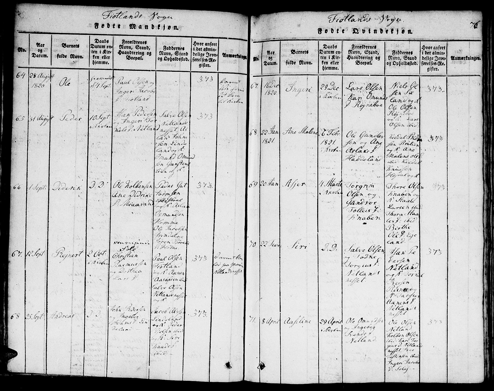 Hægebostad sokneprestkontor, AV/SAK-1111-0024/F/Fa/Faa/L0002: Parish register (official) no. A 2 /3, 1816-1825, p. 76