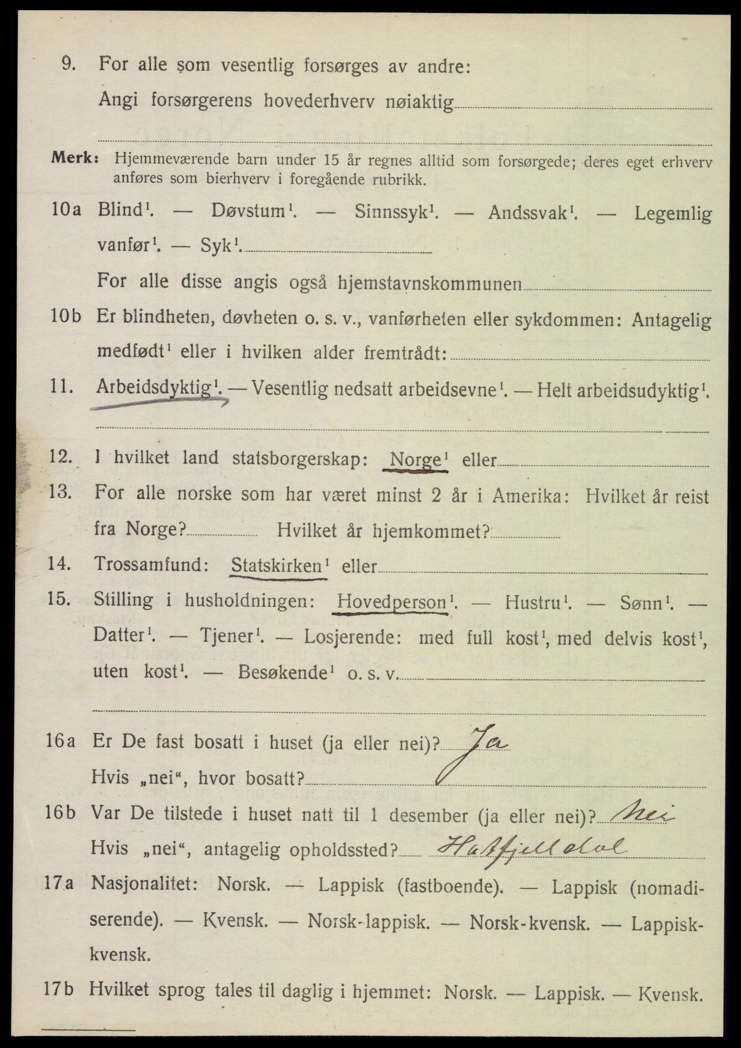 SAT, 1920 census for Hattfjelldal, 1920, p. 537