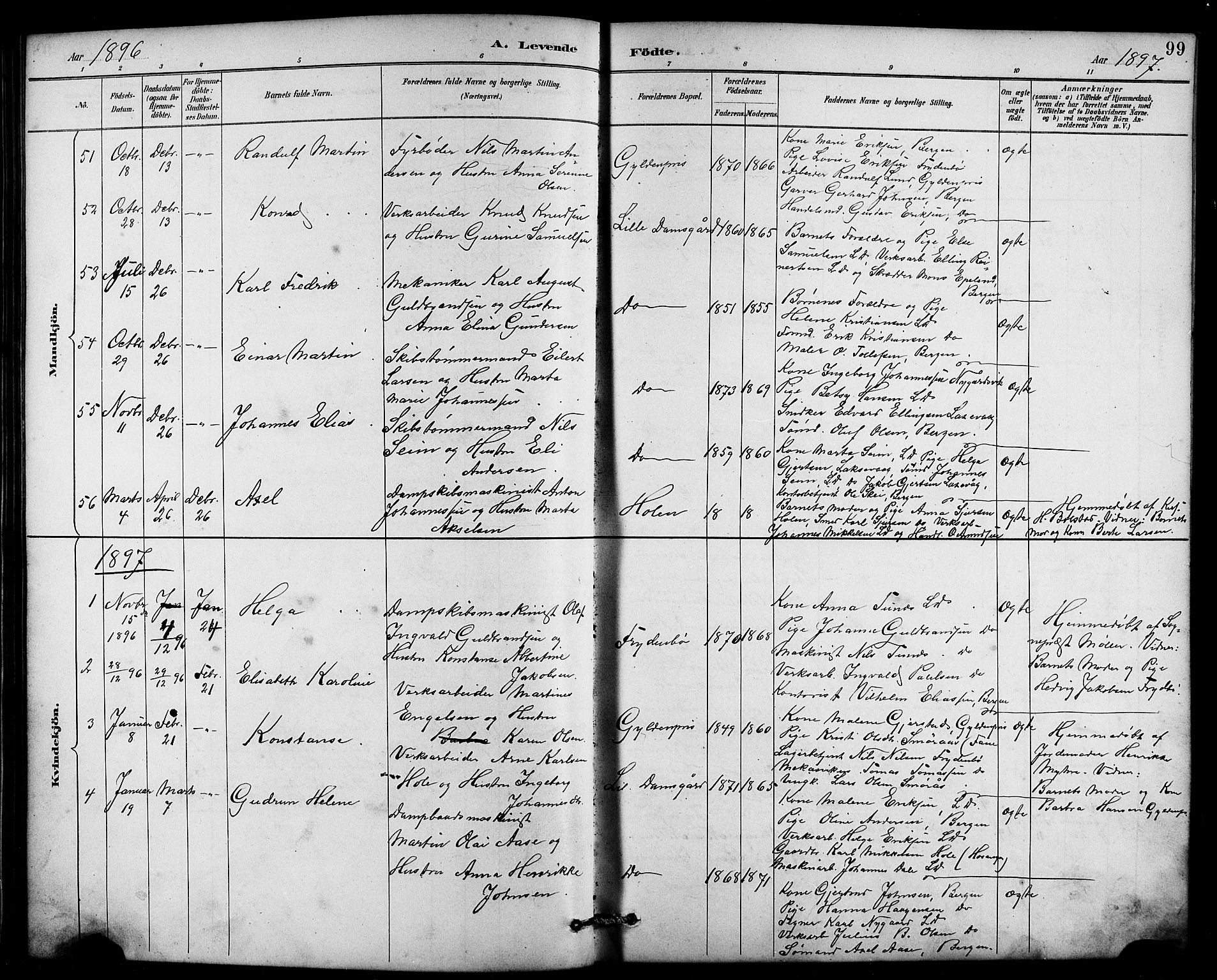 Laksevåg Sokneprestembete, SAB/A-76501/H/Ha/Hab/Haba/L0003: Parish register (copy) no. A 3, 1887-1899, p. 99