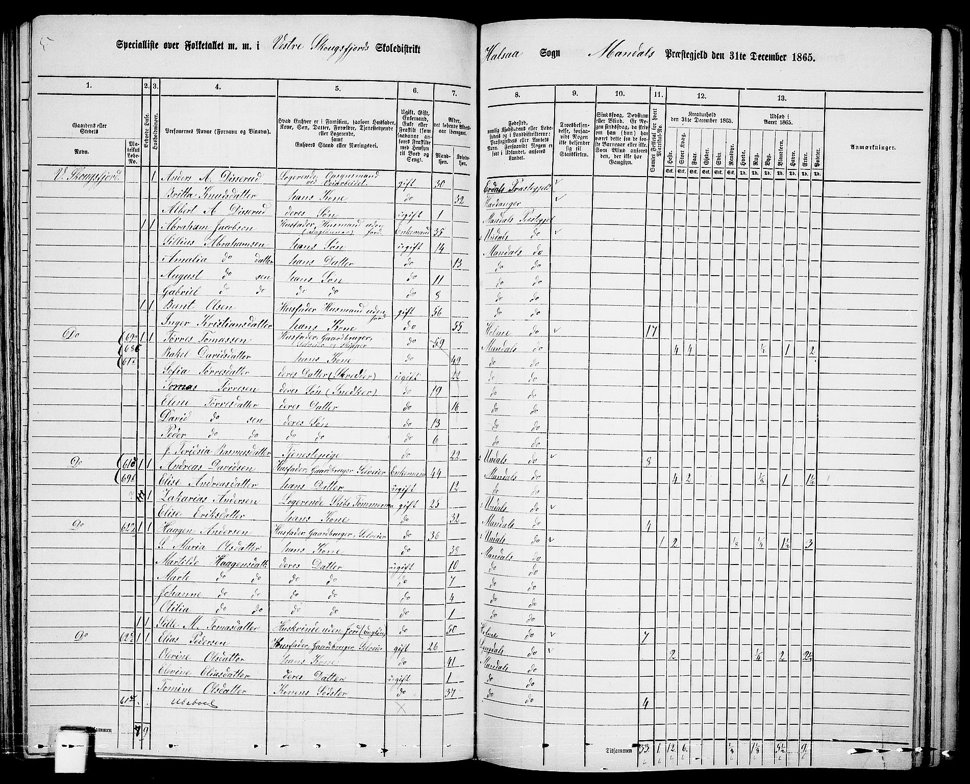 RA, 1865 census for Mandal/Halse og Harkmark, 1865, p. 90