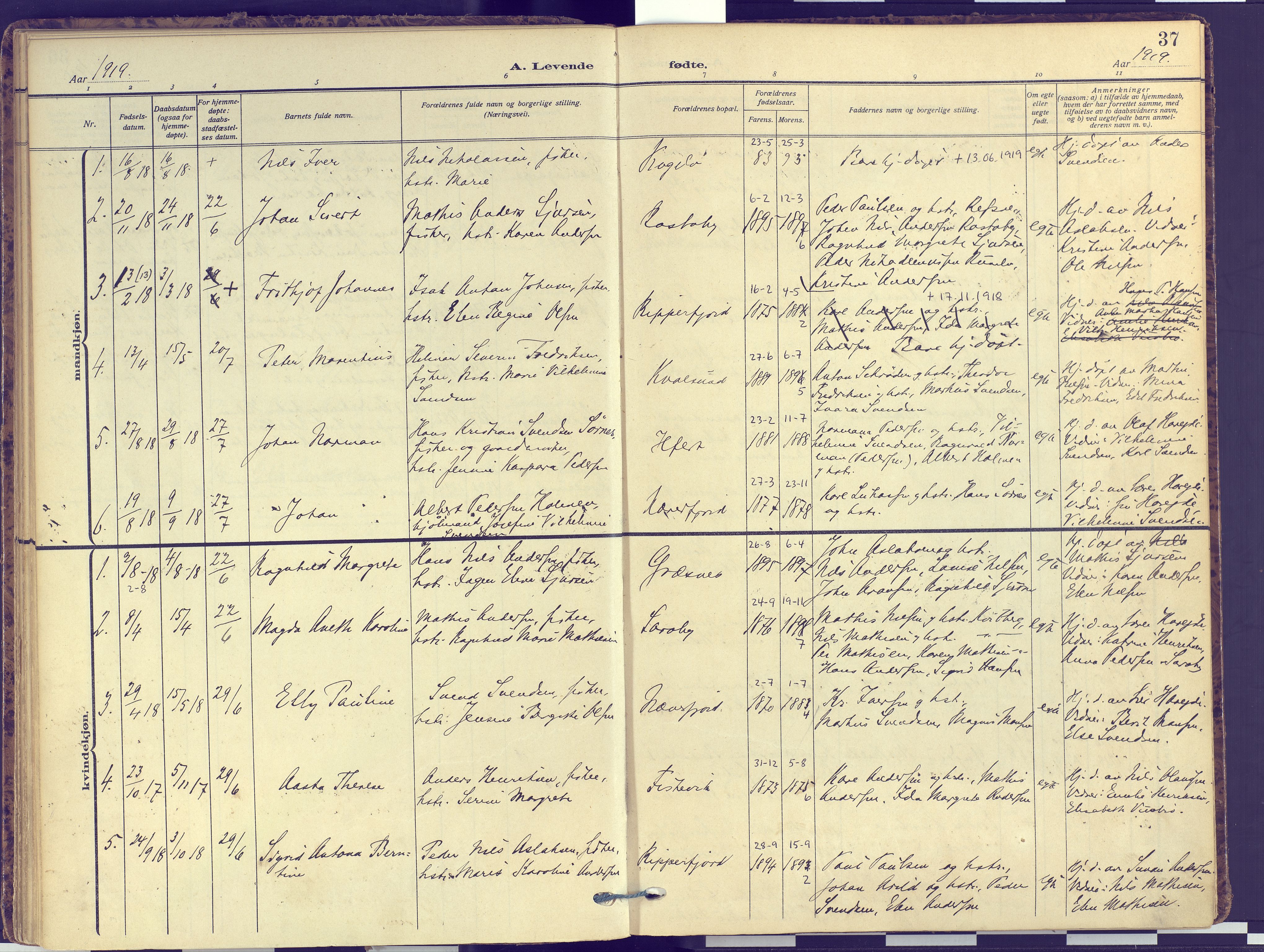 Hammerfest sokneprestkontor, SATØ/S-1347: Parish register (official) no. 16, 1908-1923, p. 37