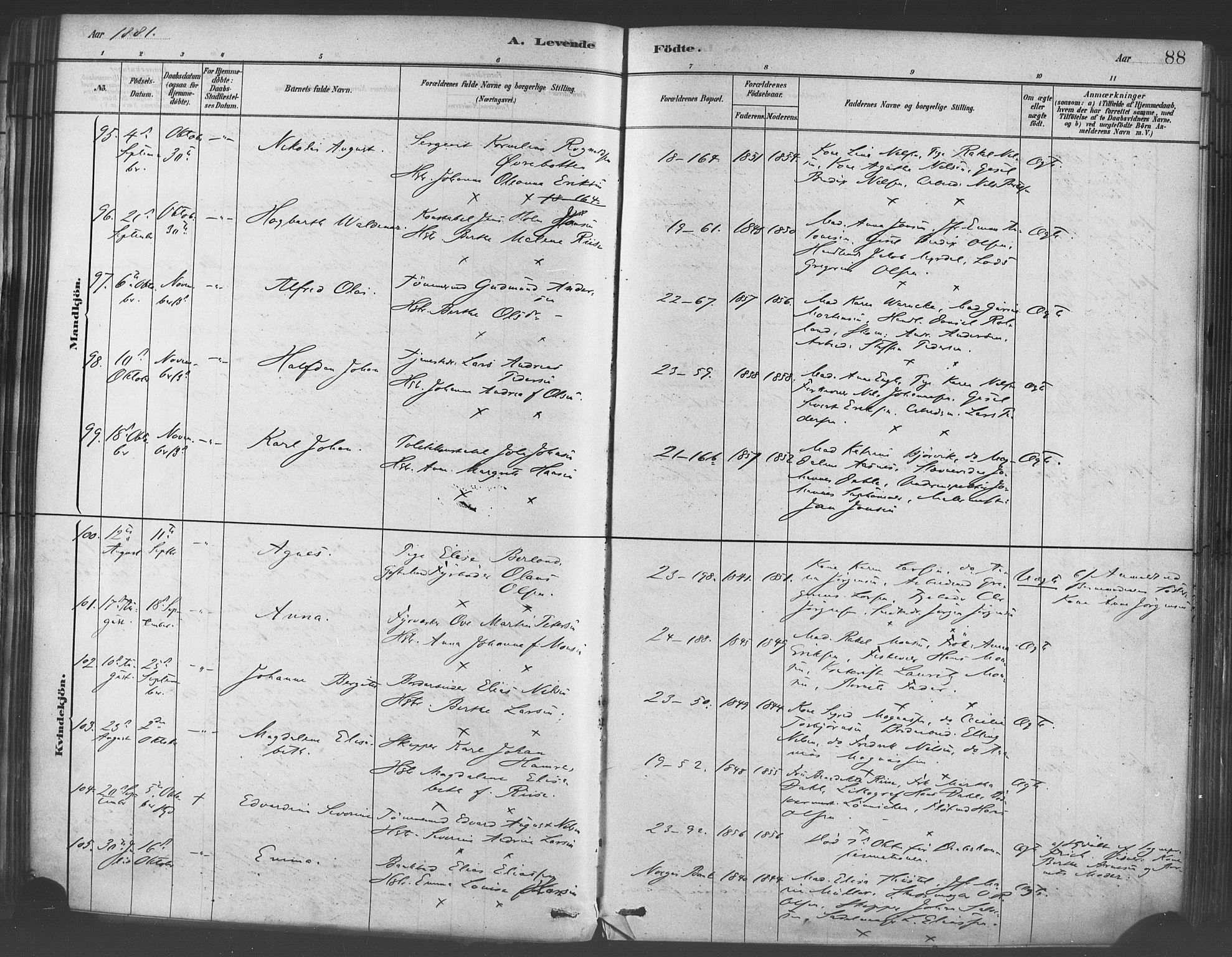 Korskirken sokneprestembete, AV/SAB-A-76101/H/Haa/L0021: Parish register (official) no. B 7, 1878-1889, p. 88