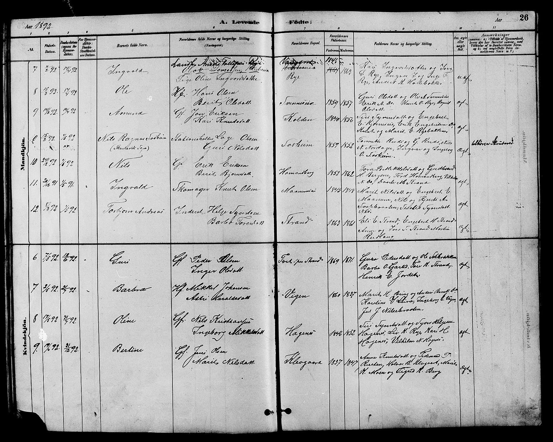 Nord-Aurdal prestekontor, SAH/PREST-132/H/Ha/Hab/L0007: Parish register (copy) no. 7, 1883-1910, p. 26