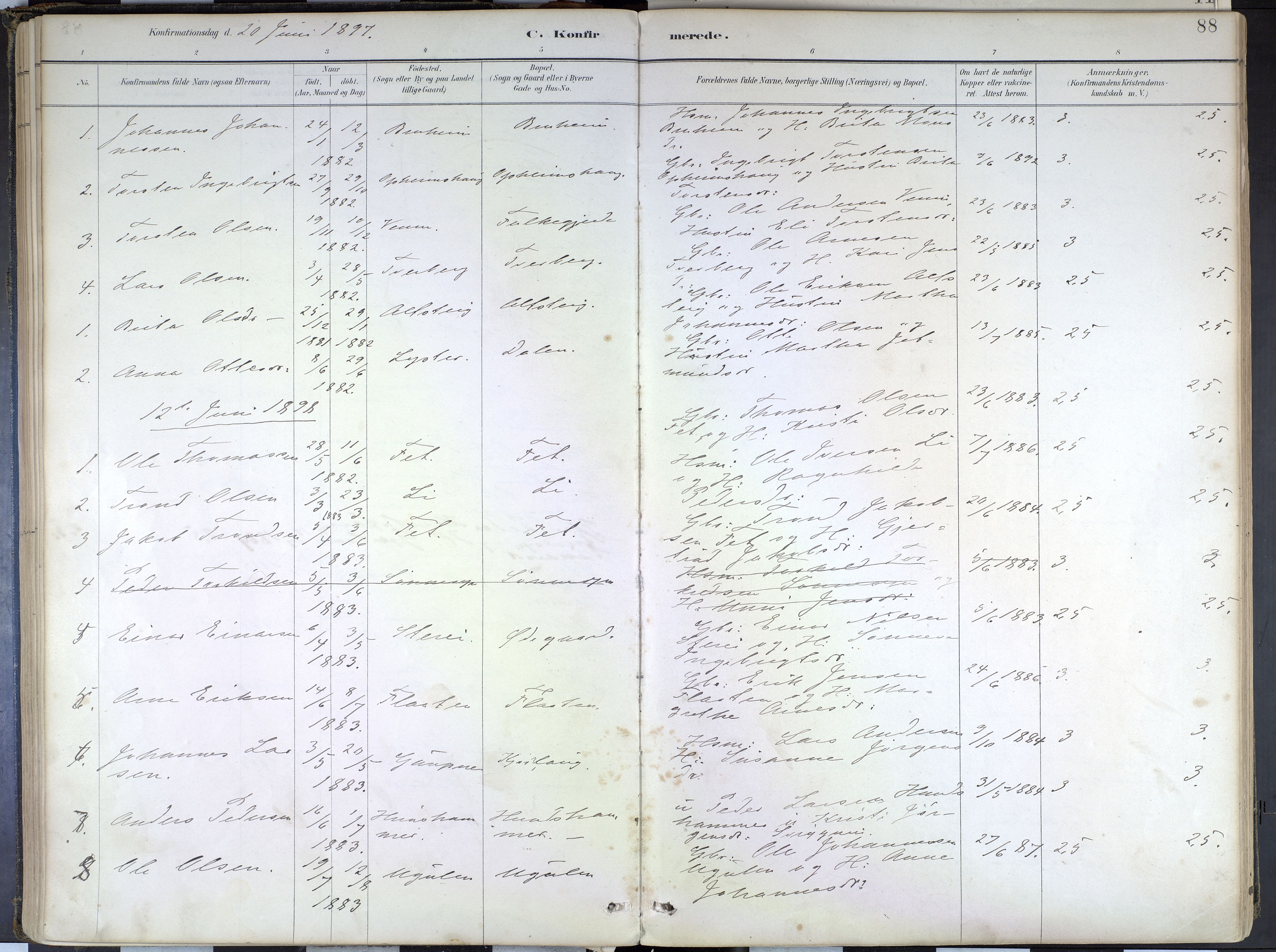 Hafslo sokneprestembete, SAB/A-80301/H/Haa/Haad/L0001: Parish register (official) no. D 1, 1886-1934, p. 88