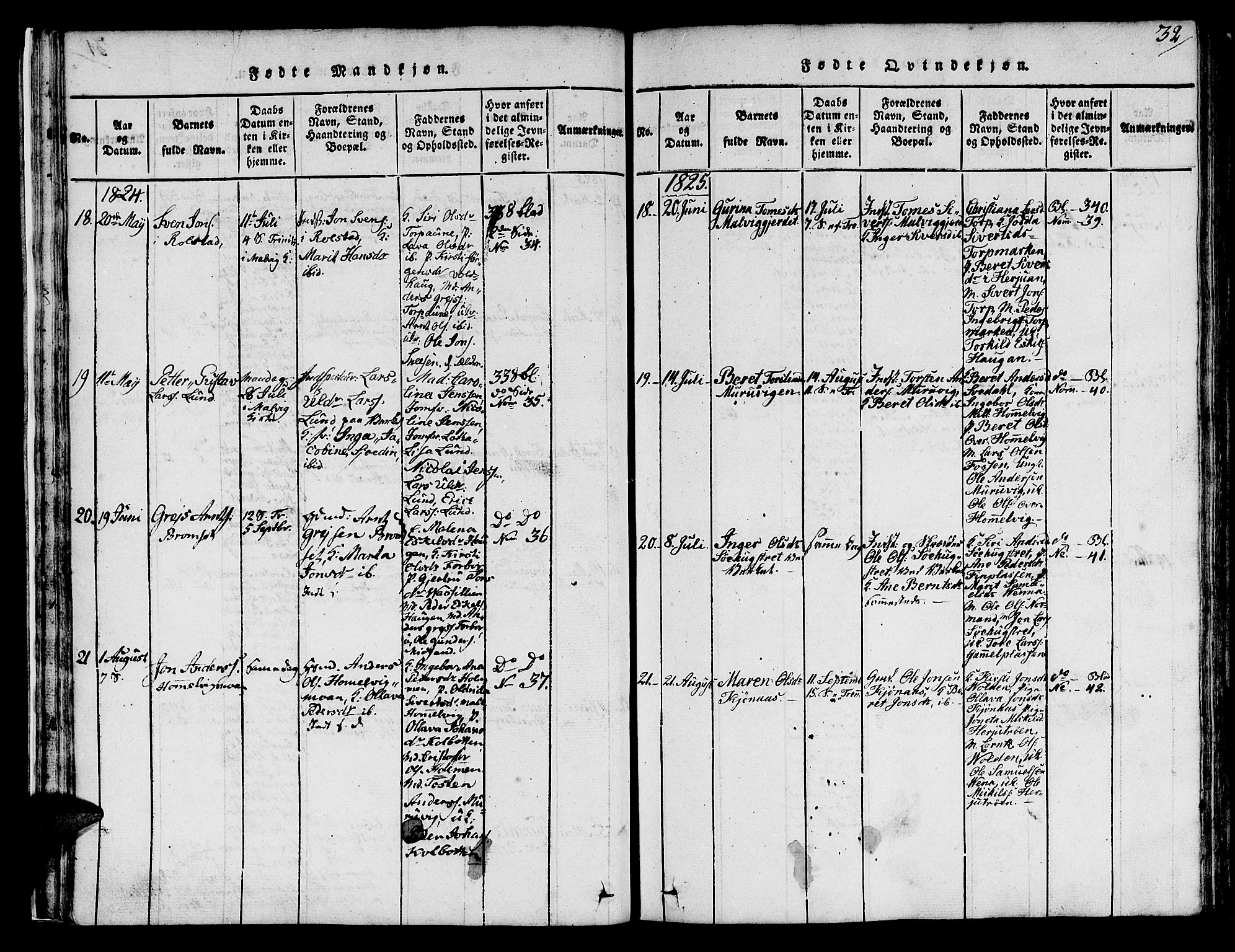 Ministerialprotokoller, klokkerbøker og fødselsregistre - Sør-Trøndelag, AV/SAT-A-1456/616/L0420: Parish register (copy) no. 616C03, 1817-1835, p. 32