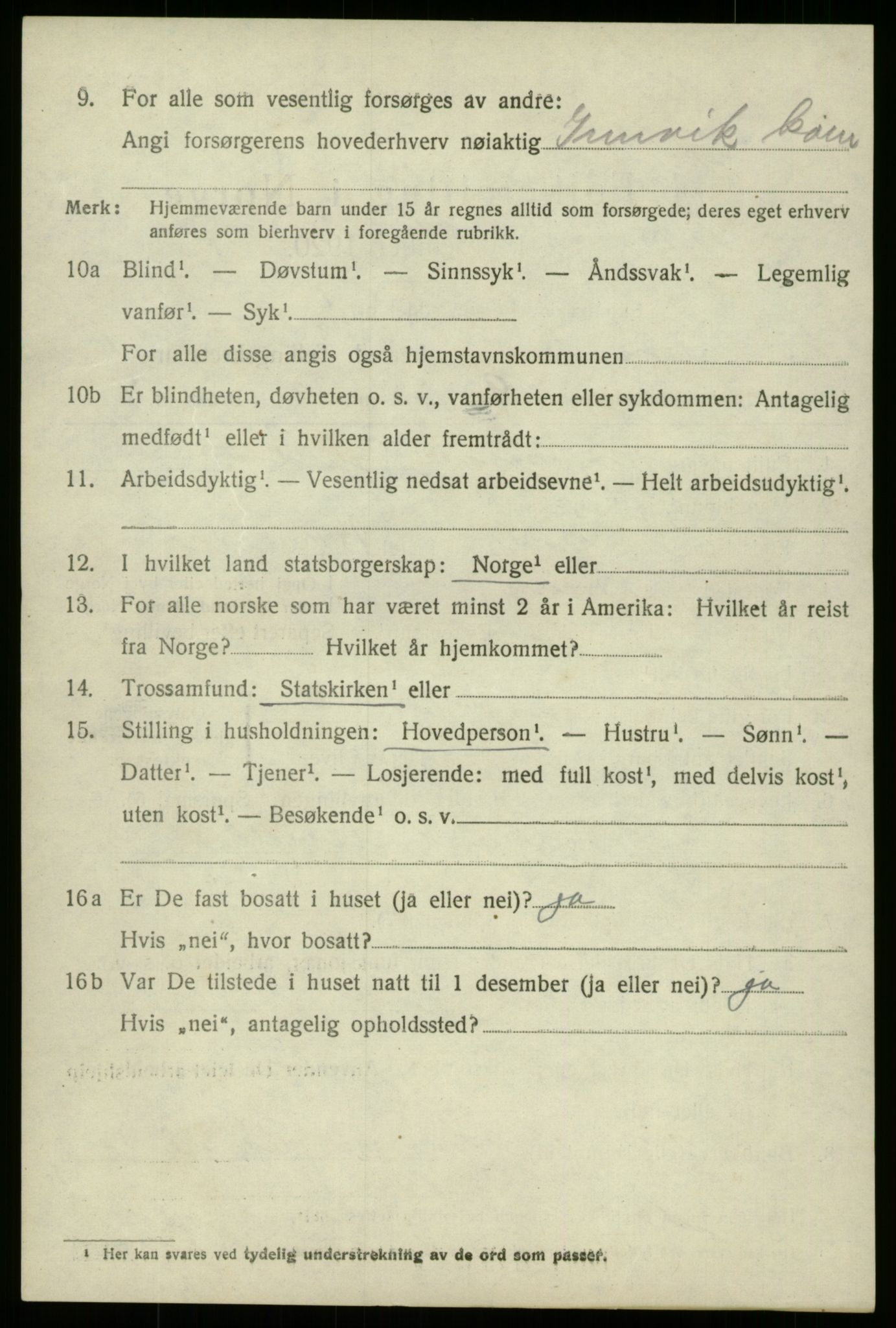 SAB, 1920 census for Innvik, 1920, p. 1214