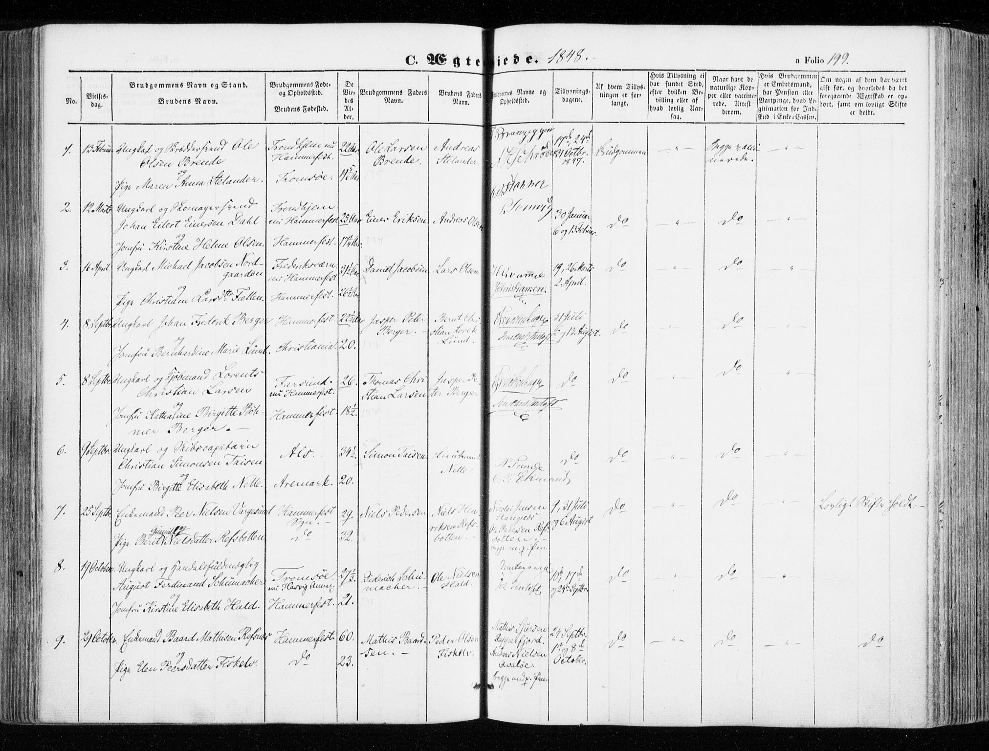 Hammerfest sokneprestkontor, SATØ/S-1347/H/Ha/L0004.kirke: Parish register (official) no. 4, 1843-1856, p. 199