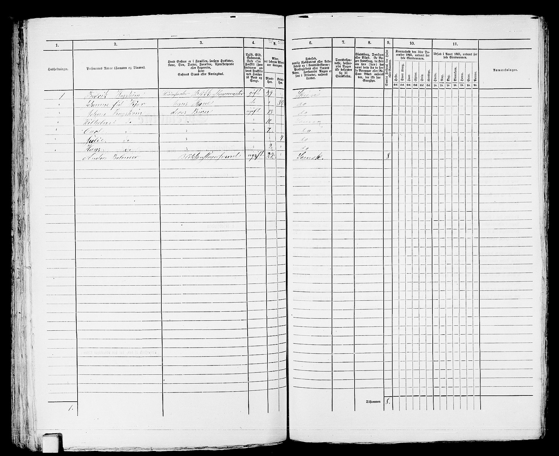 RA, 1865 census for Larvik, 1865, p. 186