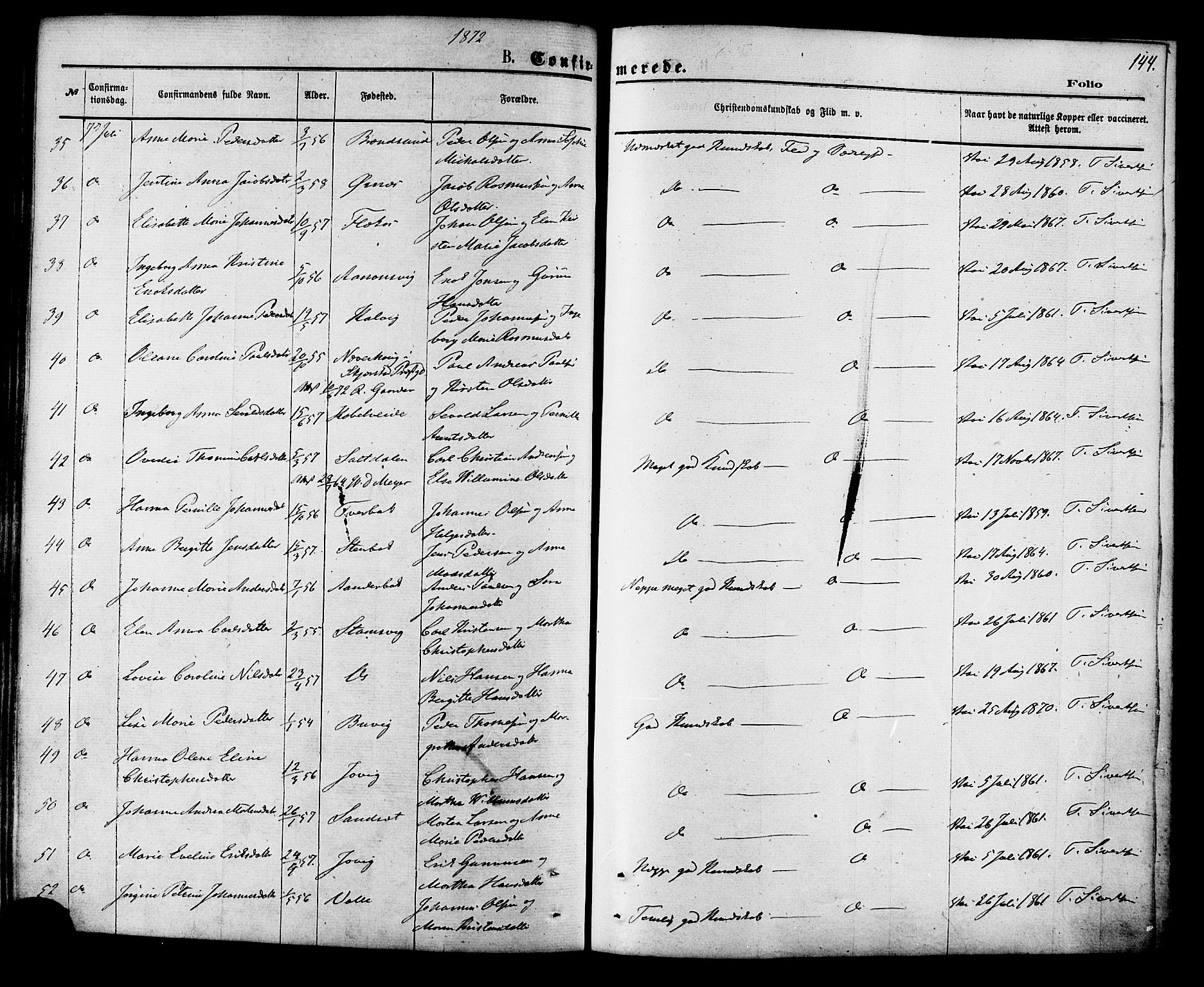 Ministerialprotokoller, klokkerbøker og fødselsregistre - Nordland, AV/SAT-A-1459/853/L0771: Parish register (official) no. 853A10, 1870-1881, p. 144