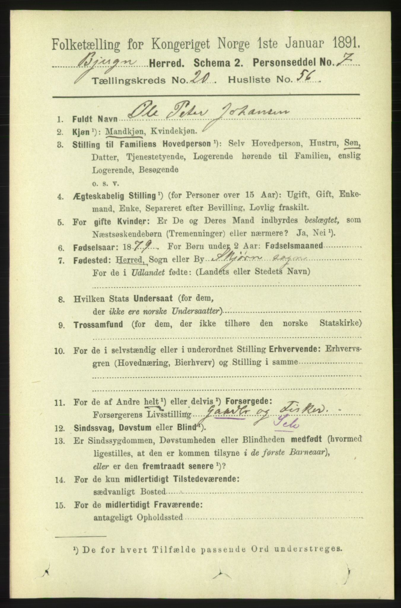 RA, 1891 census for 1627 Bjugn, 1891, p. 5749