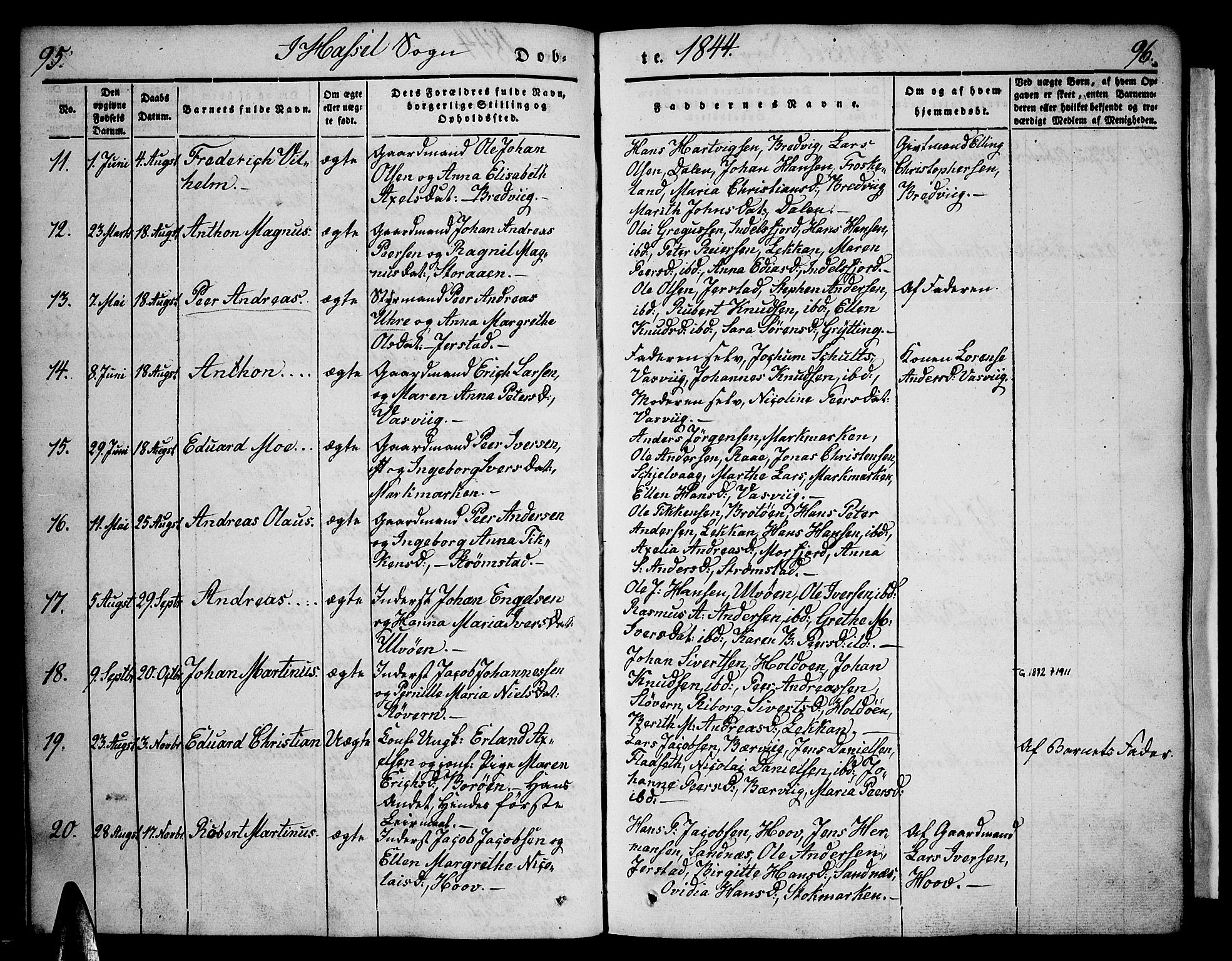 Ministerialprotokoller, klokkerbøker og fødselsregistre - Nordland, SAT/A-1459/888/L1239: Parish register (official) no. 888A06 /1, 1837-1849, p. 95-96