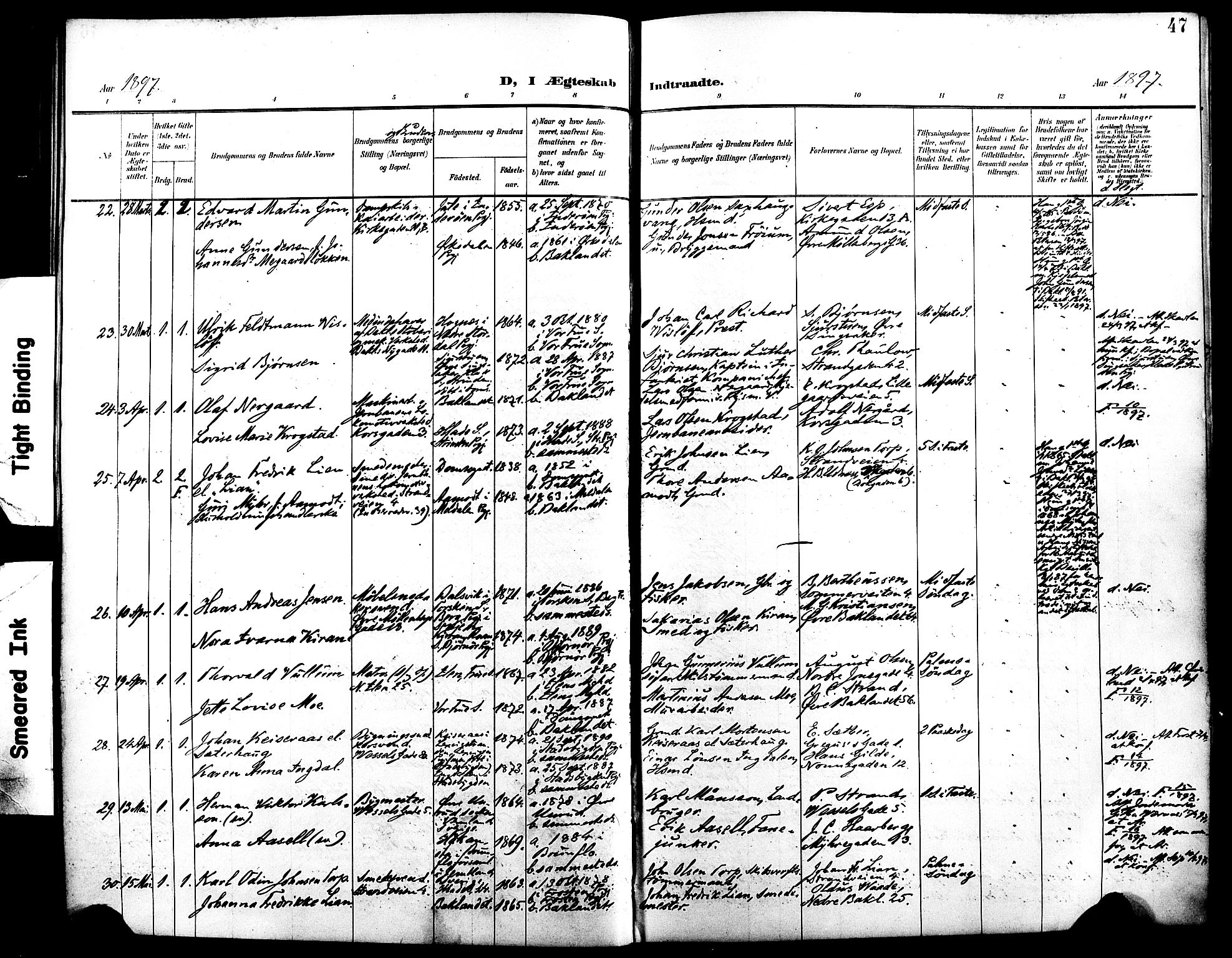 Ministerialprotokoller, klokkerbøker og fødselsregistre - Sør-Trøndelag, AV/SAT-A-1456/604/L0198: Parish register (official) no. 604A19, 1893-1900, p. 47