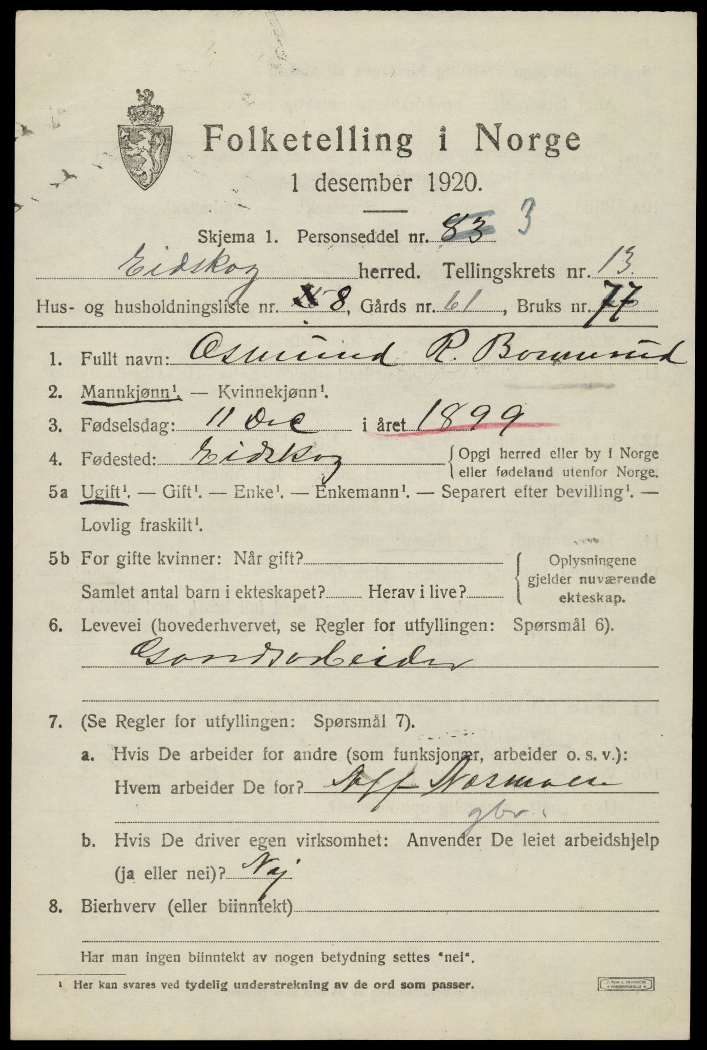 SAH, 1920 census for Eidskog, 1920, p. 12235