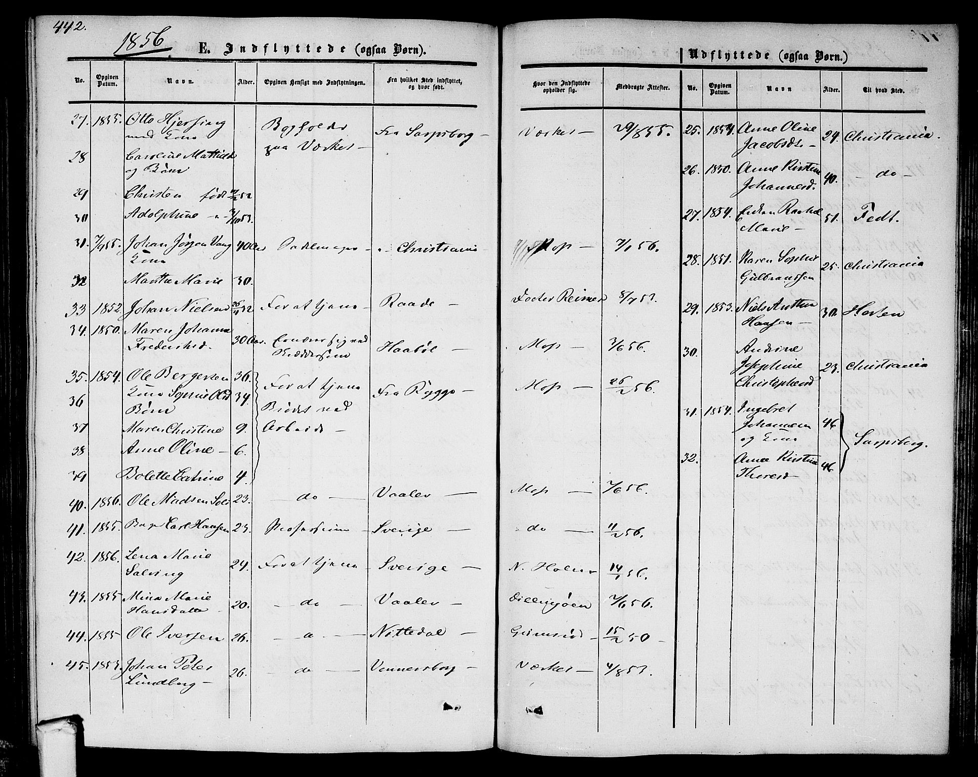 Moss prestekontor Kirkebøker, AV/SAO-A-2003/G/Ga/L0002: Parish register (copy) no. I 2, 1852-1871, p. 442