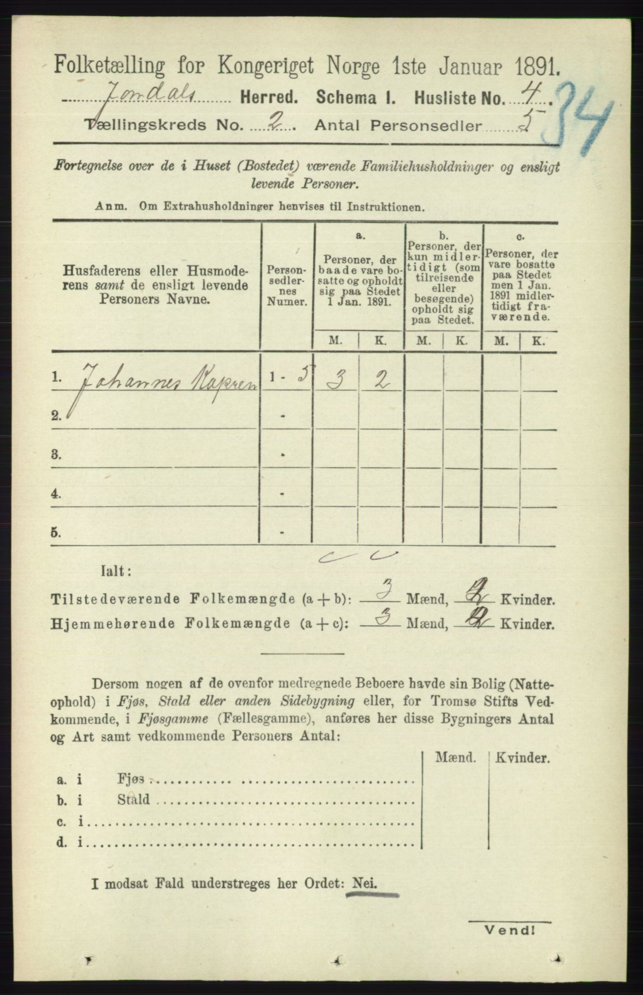 RA, 1891 census for 1227 Jondal, 1891, p. 780