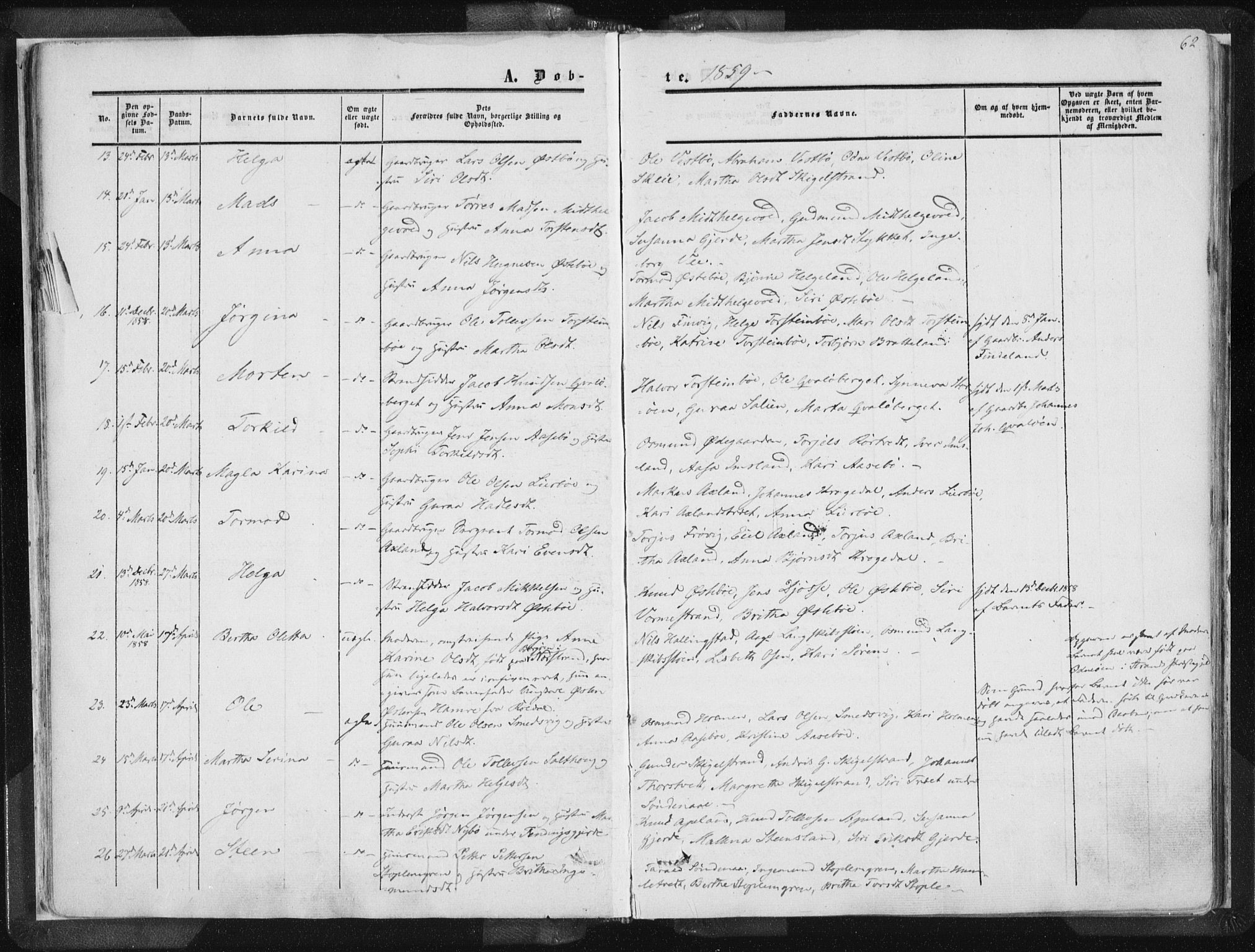 Vikedal sokneprestkontor, AV/SAST-A-101840/01/IV: Parish register (official) no. A 6.1, 1851-1867, p. 62