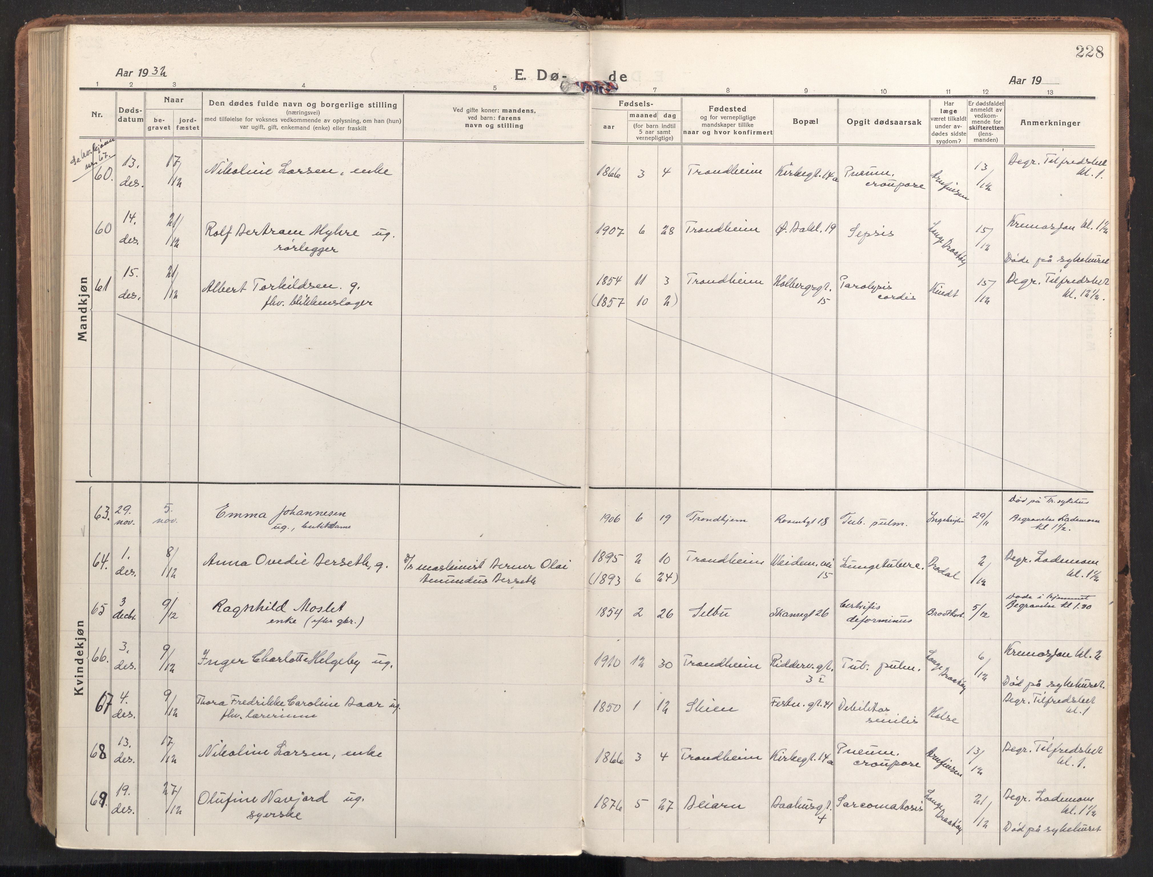 Ministerialprotokoller, klokkerbøker og fødselsregistre - Sør-Trøndelag, AV/SAT-A-1456/604/L0207: Parish register (official) no. 604A27, 1917-1933, p. 228