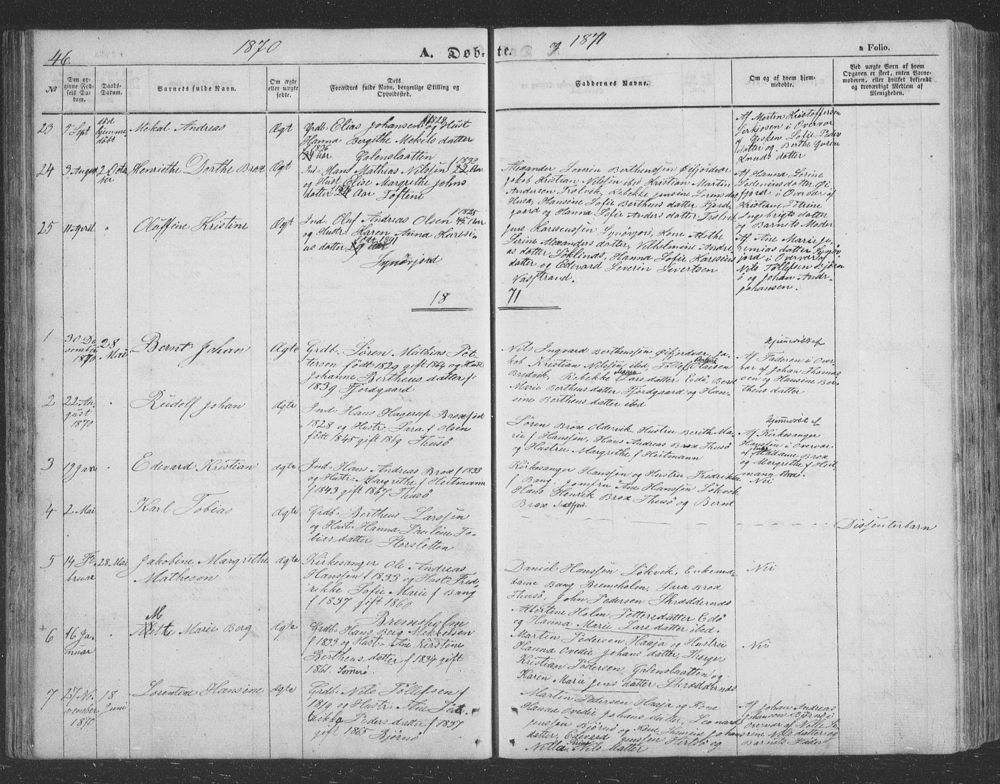 Lenvik sokneprestembete, SATØ/S-1310/H/Ha/Hab/L0020klokker: Parish register (copy) no. 20, 1855-1883, p. 46