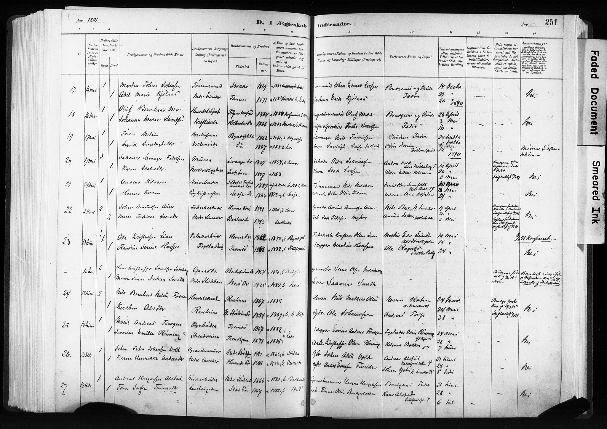Ministerialprotokoller, klokkerbøker og fødselsregistre - Sør-Trøndelag, SAT/A-1456/606/L0300: Parish register (official) no. 606A15, 1886-1893, p. 251