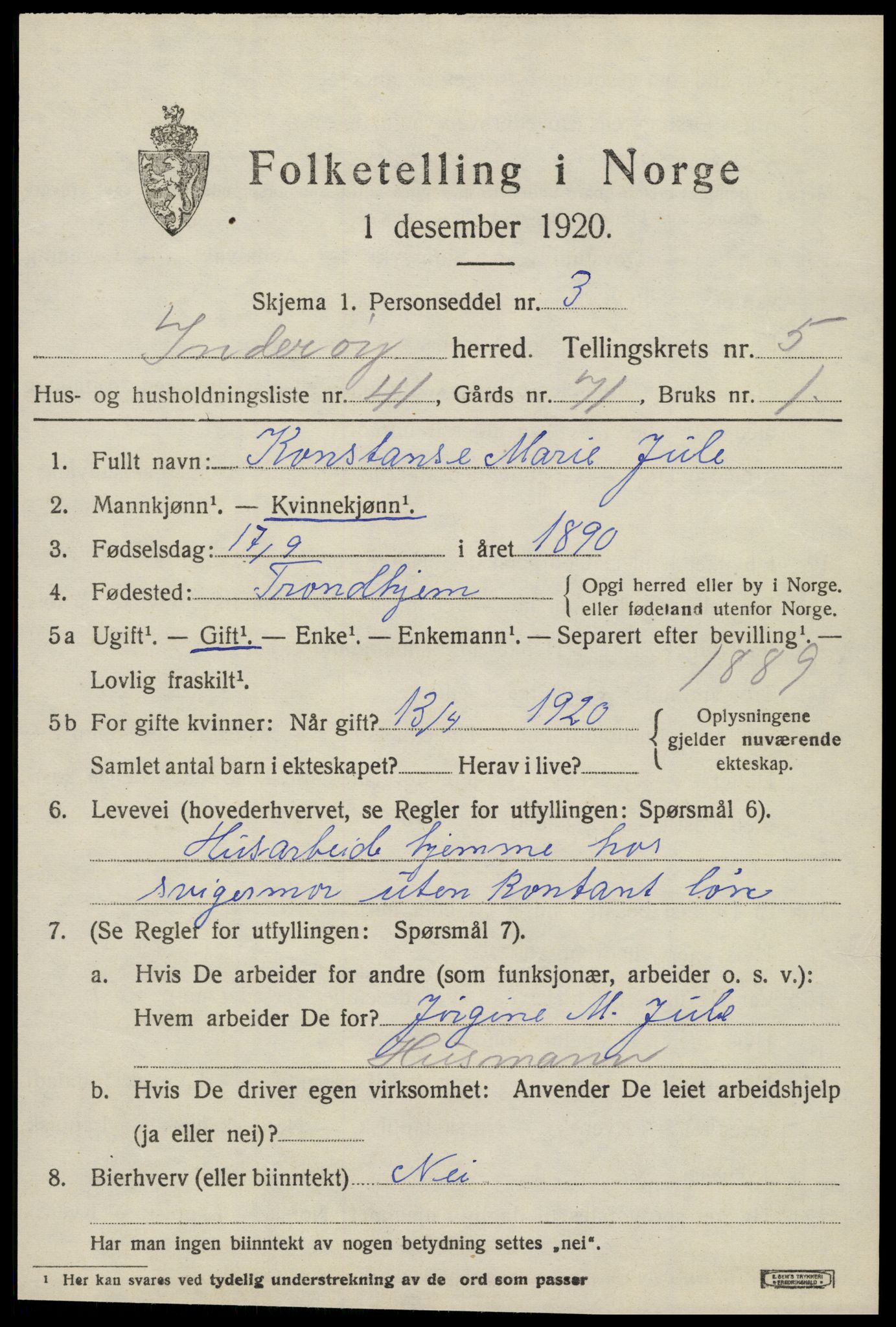 SAT, 1920 census for Inderøy, 1920, p. 4689