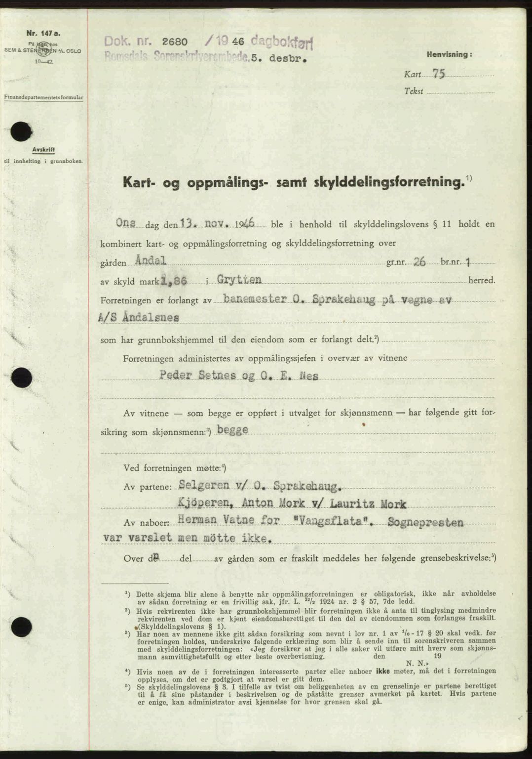 Romsdal sorenskriveri, AV/SAT-A-4149/1/2/2C: Mortgage book no. A21, 1946-1946, Diary no: : 2680/1946