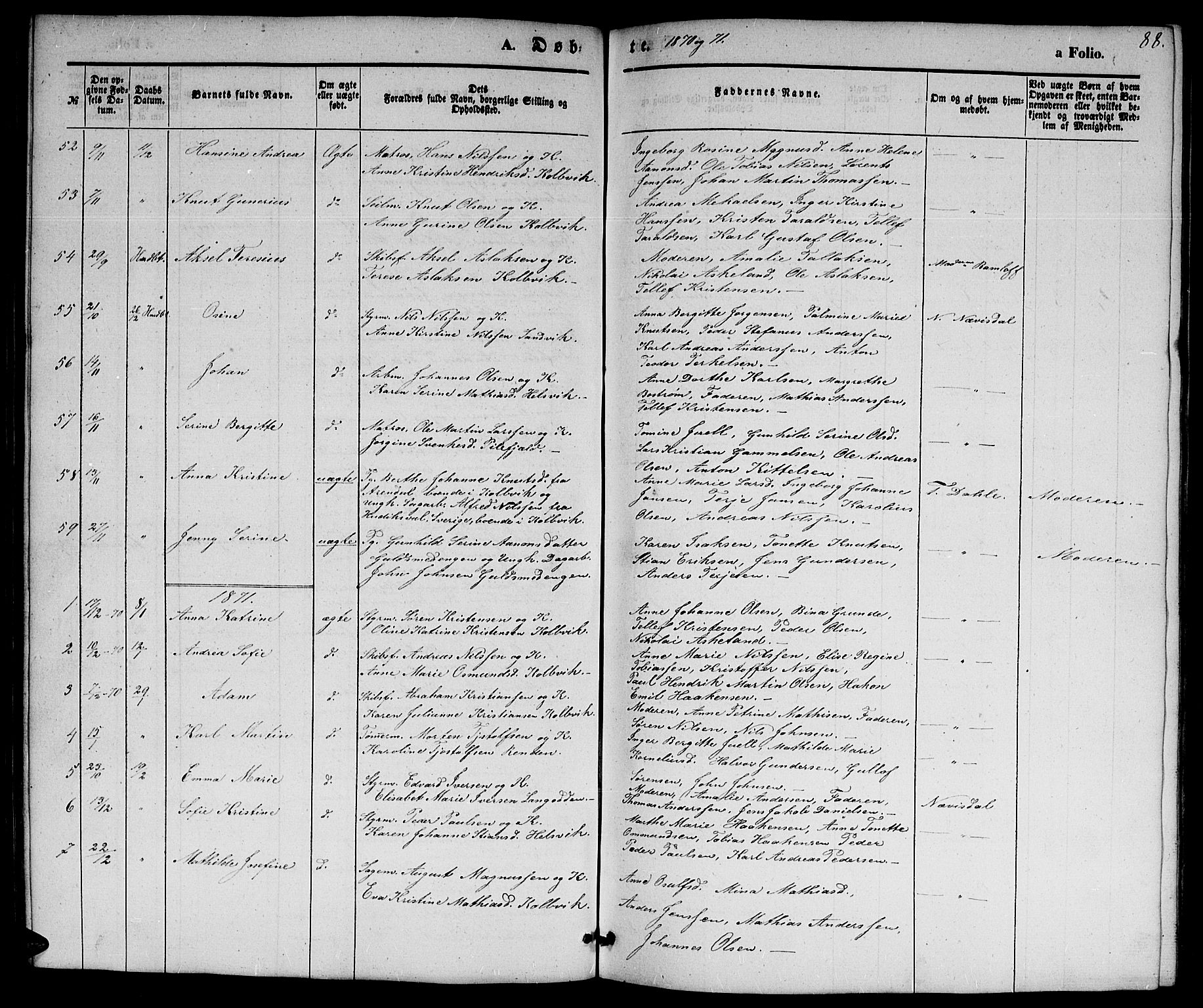 Hisøy sokneprestkontor, SAK/1111-0020/F/Fb/L0001: Parish register (copy) no. B 1, 1849-1872, p. 88