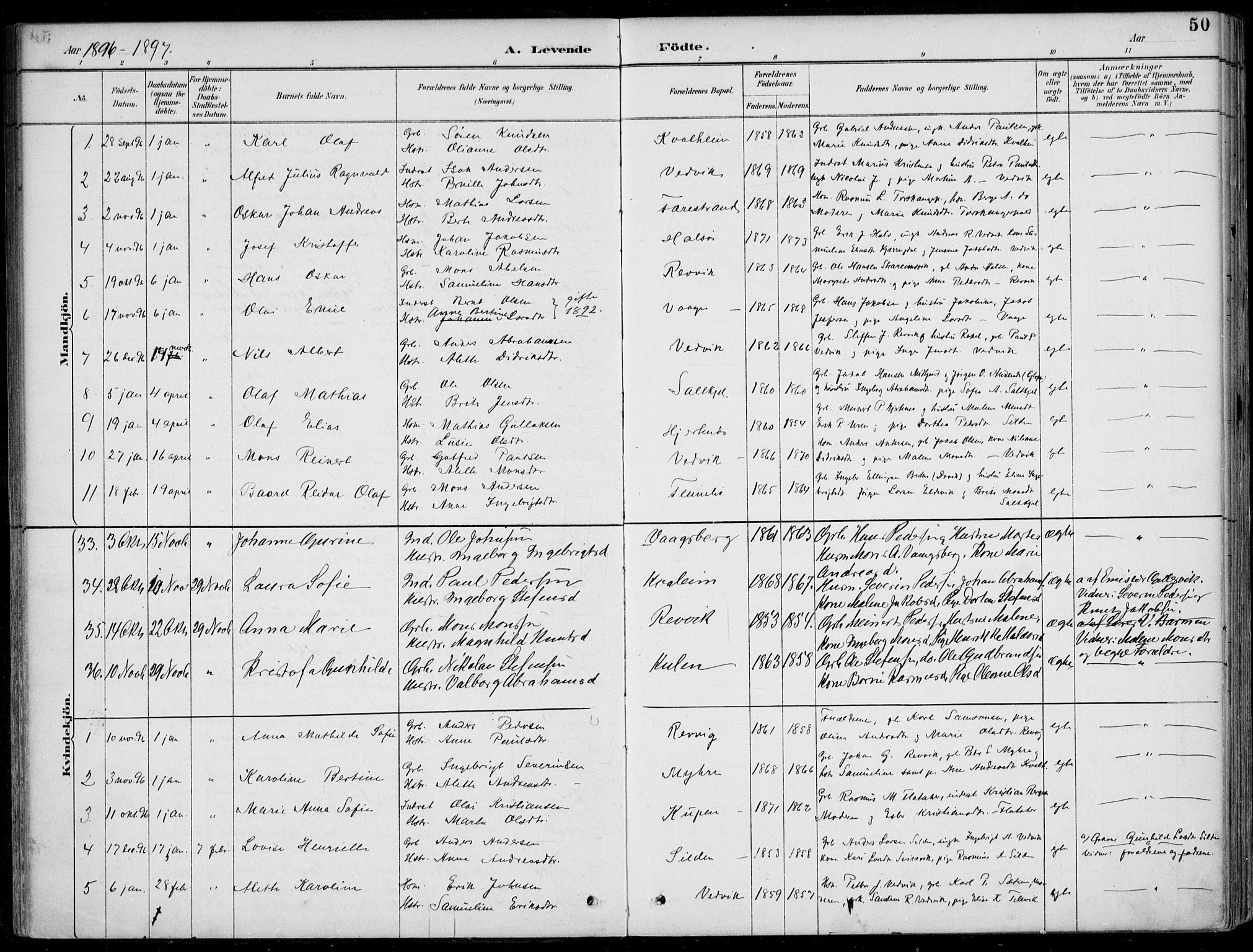 Selje sokneprestembete, AV/SAB-A-99938/H/Ha/Haa/Haac/L0002: Parish register (official) no. C  2, 1889-1904, p. 50