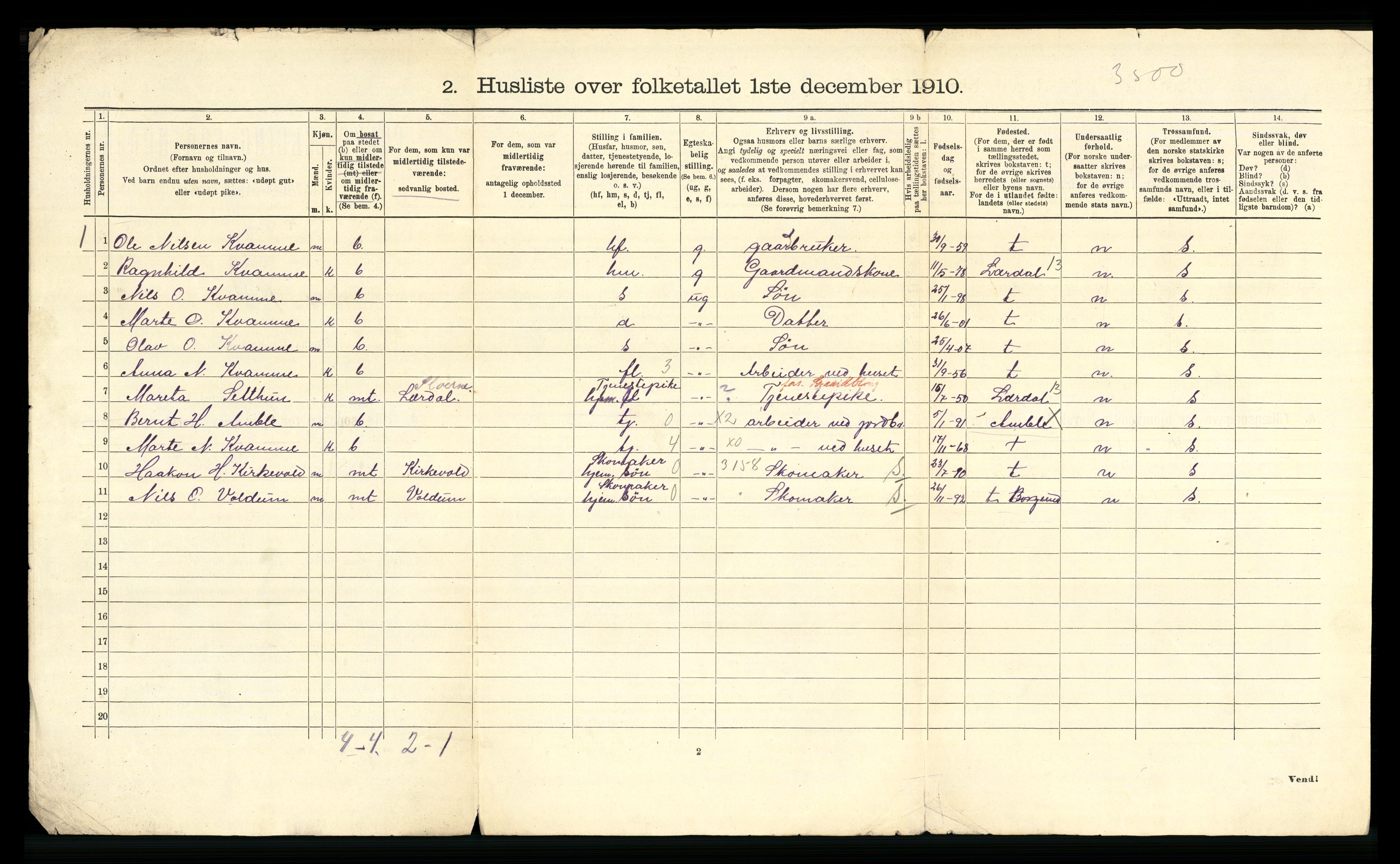 RA, 1910 census for Borgund, 1910, p. 18