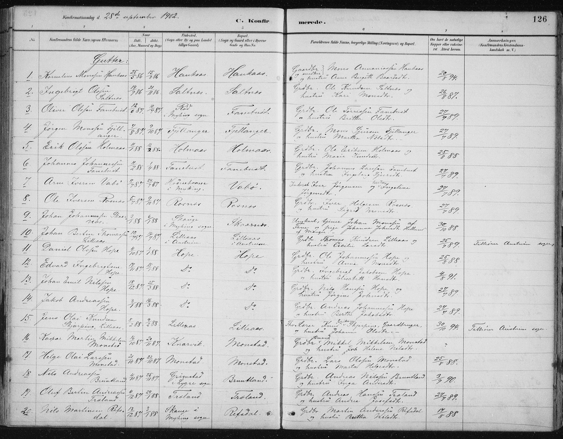 Lindås Sokneprestembete, SAB/A-76701/H/Hab: Parish register (copy) no. B 3, 1886-1914, p. 126