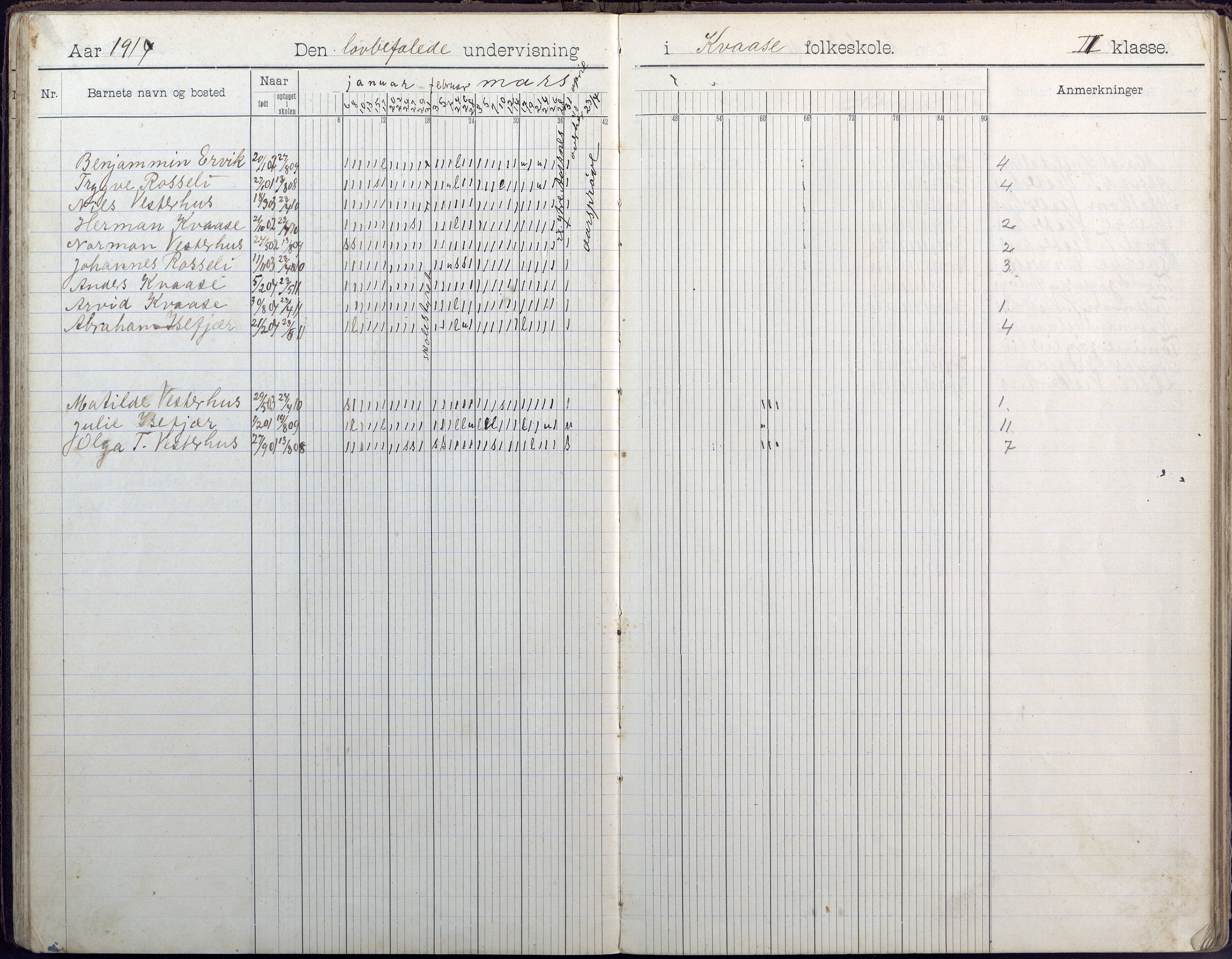 Høvåg kommune, AAKS/KA0927-PK/1/05/L0409: Dagbok, Kvåse folkeskole, 1908-1916