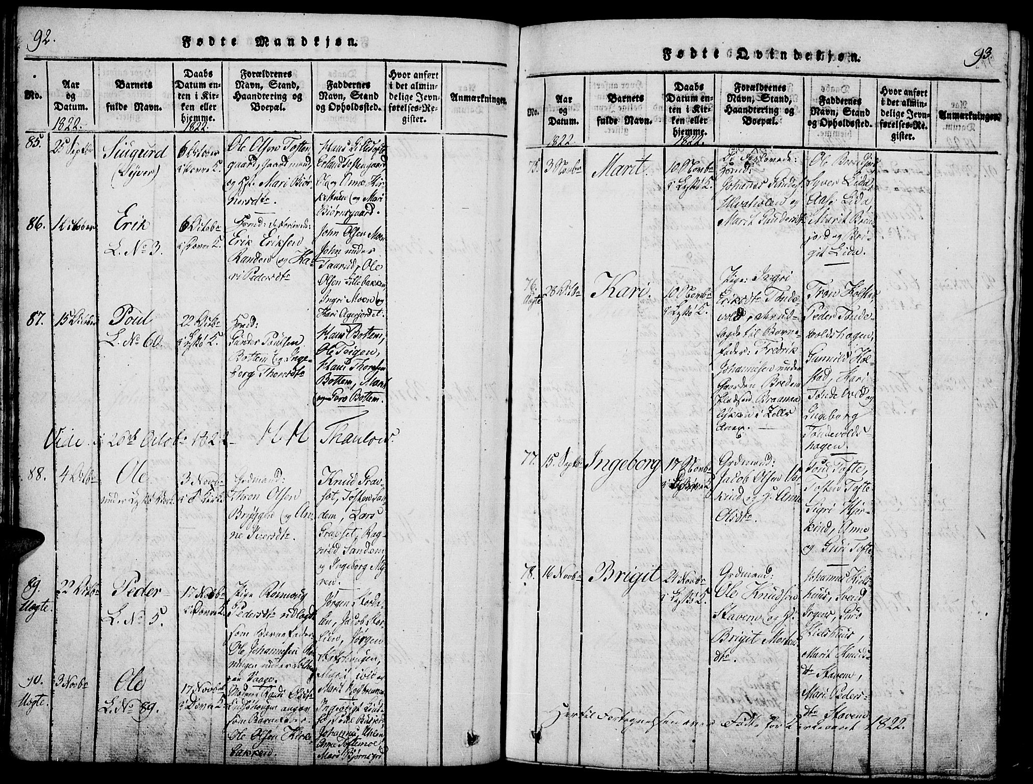 Lesja prestekontor, SAH/PREST-068/H/Ha/Haa/L0004: Parish register (official) no. 4, 1820-1829, p. 92-93