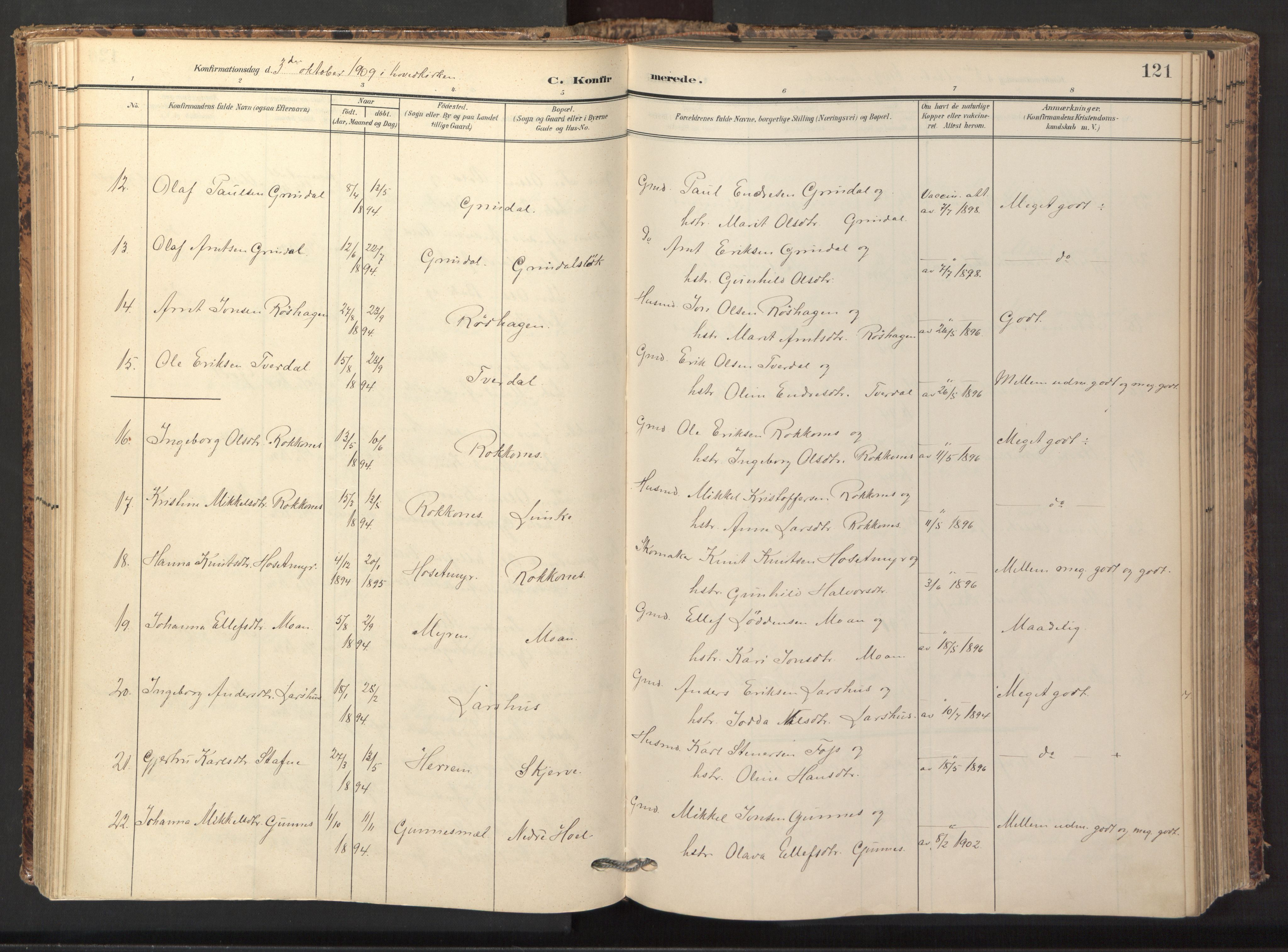 Ministerialprotokoller, klokkerbøker og fødselsregistre - Sør-Trøndelag, SAT/A-1456/674/L0873: Parish register (official) no. 674A05, 1908-1923, p. 121