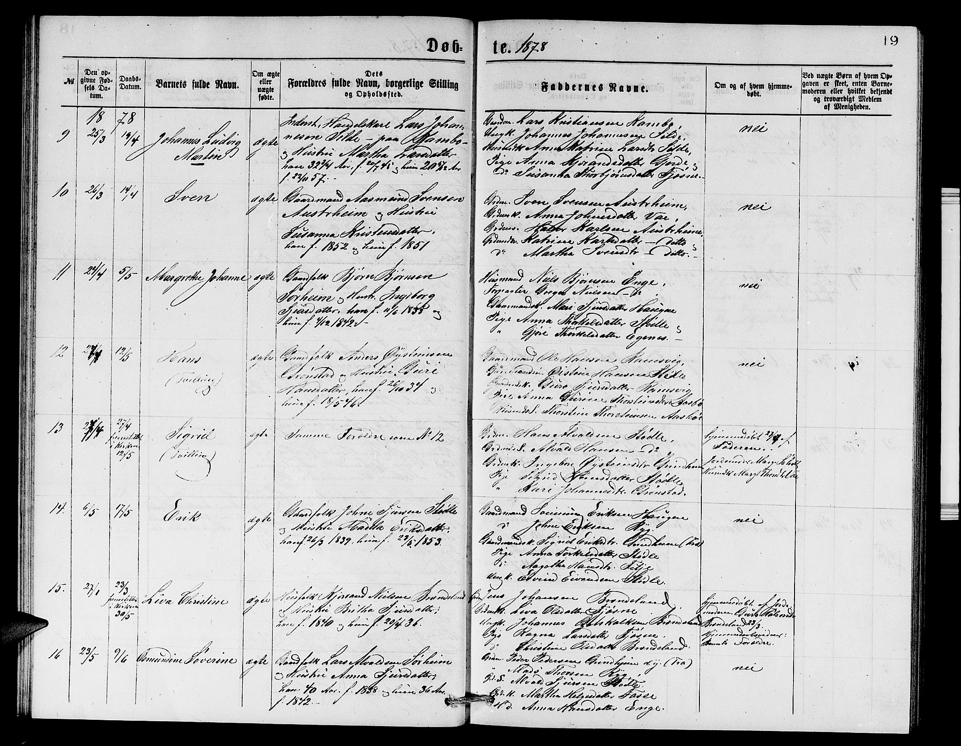 Etne sokneprestembete, SAB/A-75001/H/Hab: Parish register (copy) no. A 4, 1874-1878, p. 19