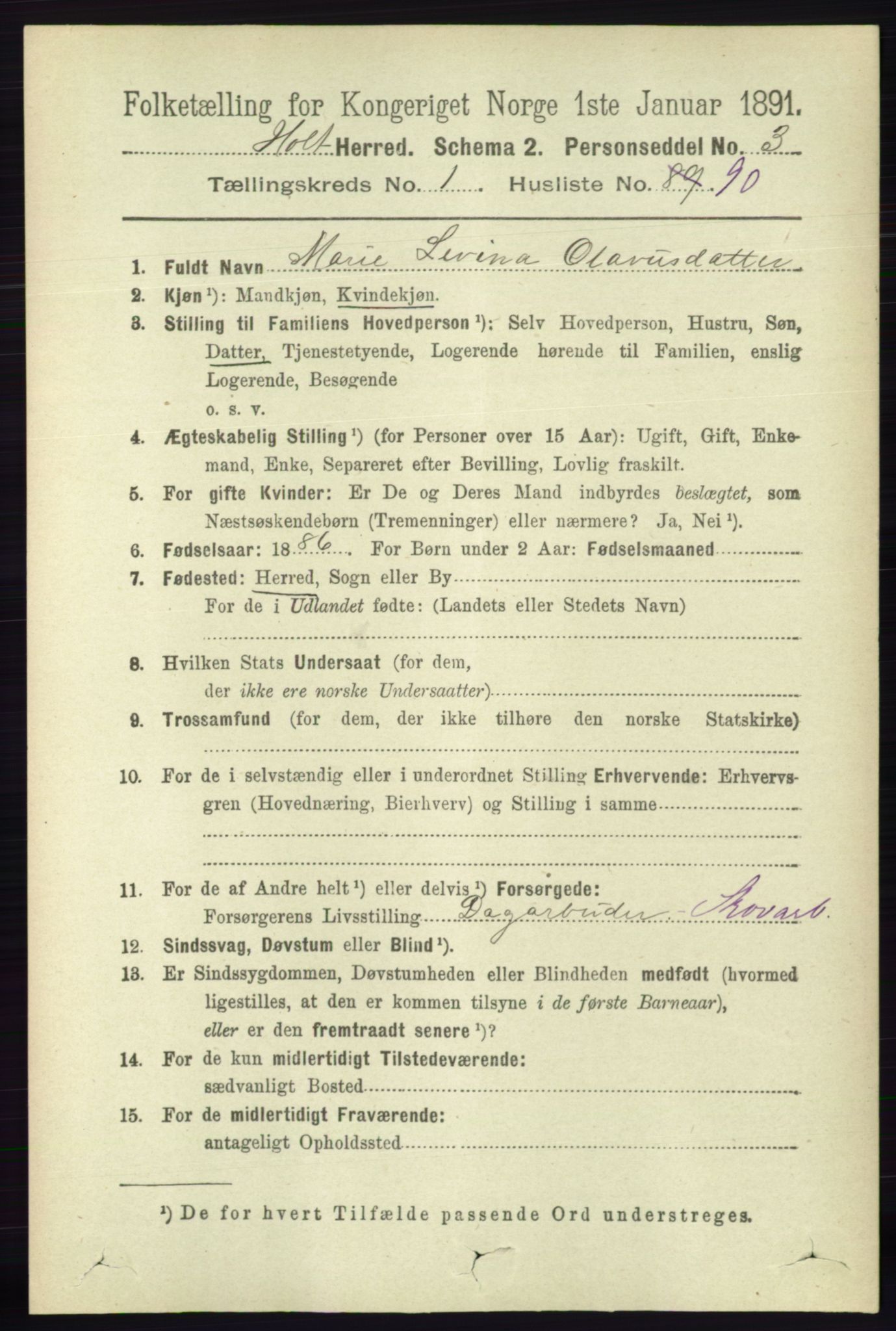 RA, 1891 census for 0914 Holt, 1891, p. 605