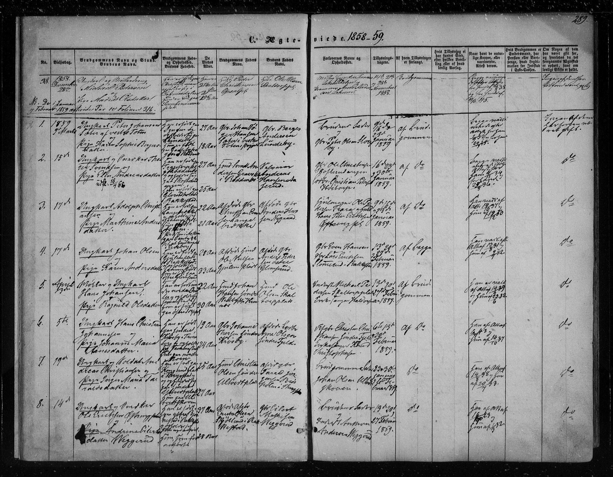 Eidsberg prestekontor Kirkebøker, SAO/A-10905/F/Fa/L0010.b: Parish register (official) no. I 10B, 1857-1866, p. 289