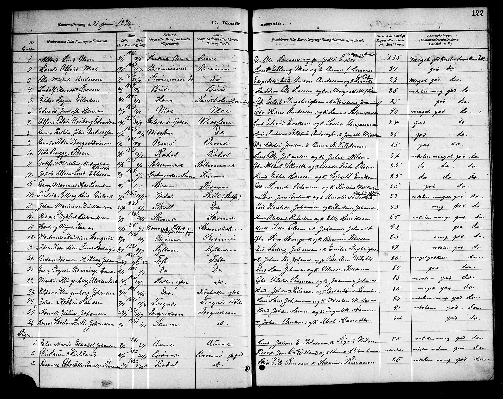 Ministerialprotokoller, klokkerbøker og fødselsregistre - Nordland, SAT/A-1459/813/L0213: Parish register (copy) no. 813C05, 1887-1903, p. 122
