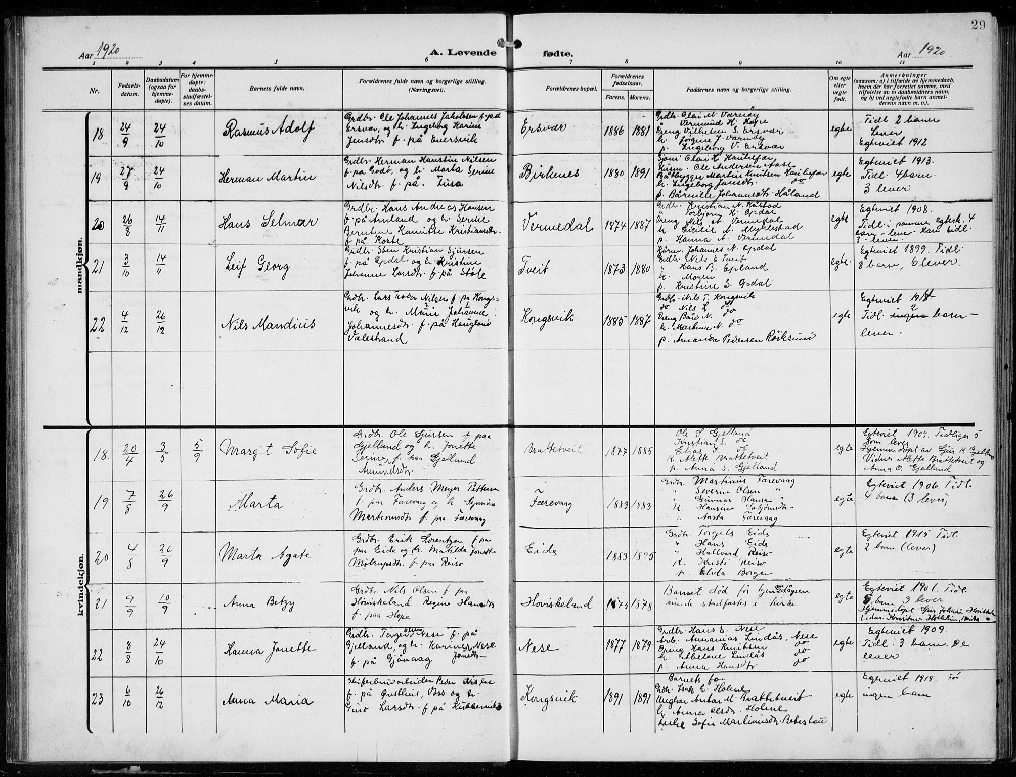 Tysnes sokneprestembete, AV/SAB-A-78601/H/Hab: Parish register (copy) no. E  4, 1912-1936, p. 29