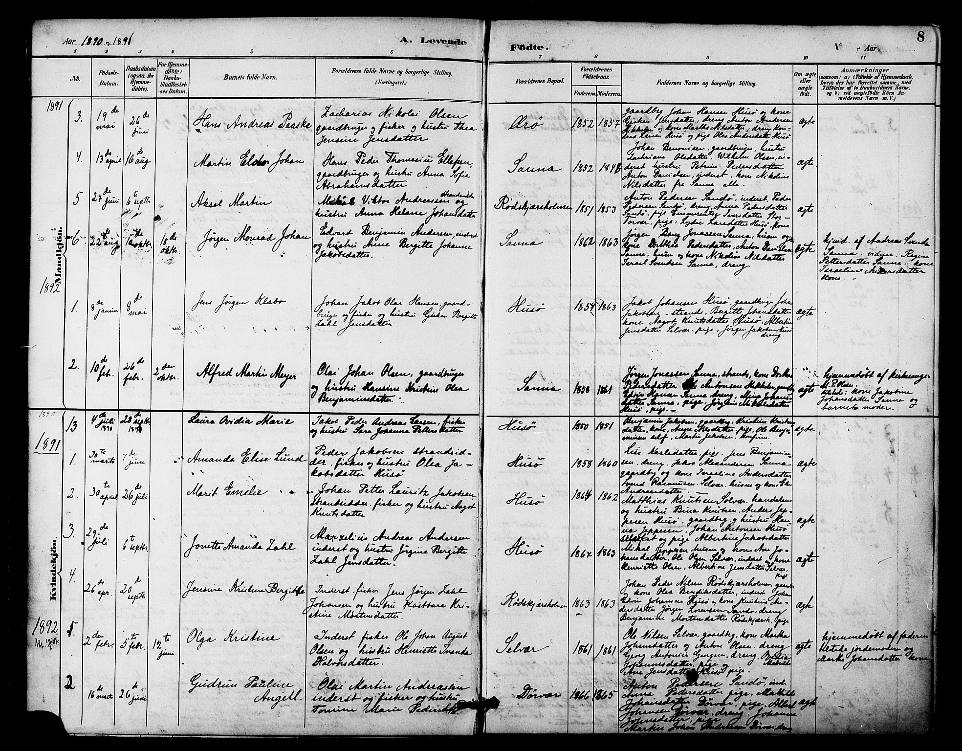 Ministerialprotokoller, klokkerbøker og fødselsregistre - Nordland, SAT/A-1459/840/L0580: Parish register (official) no. 840A02, 1887-1909, p. 8